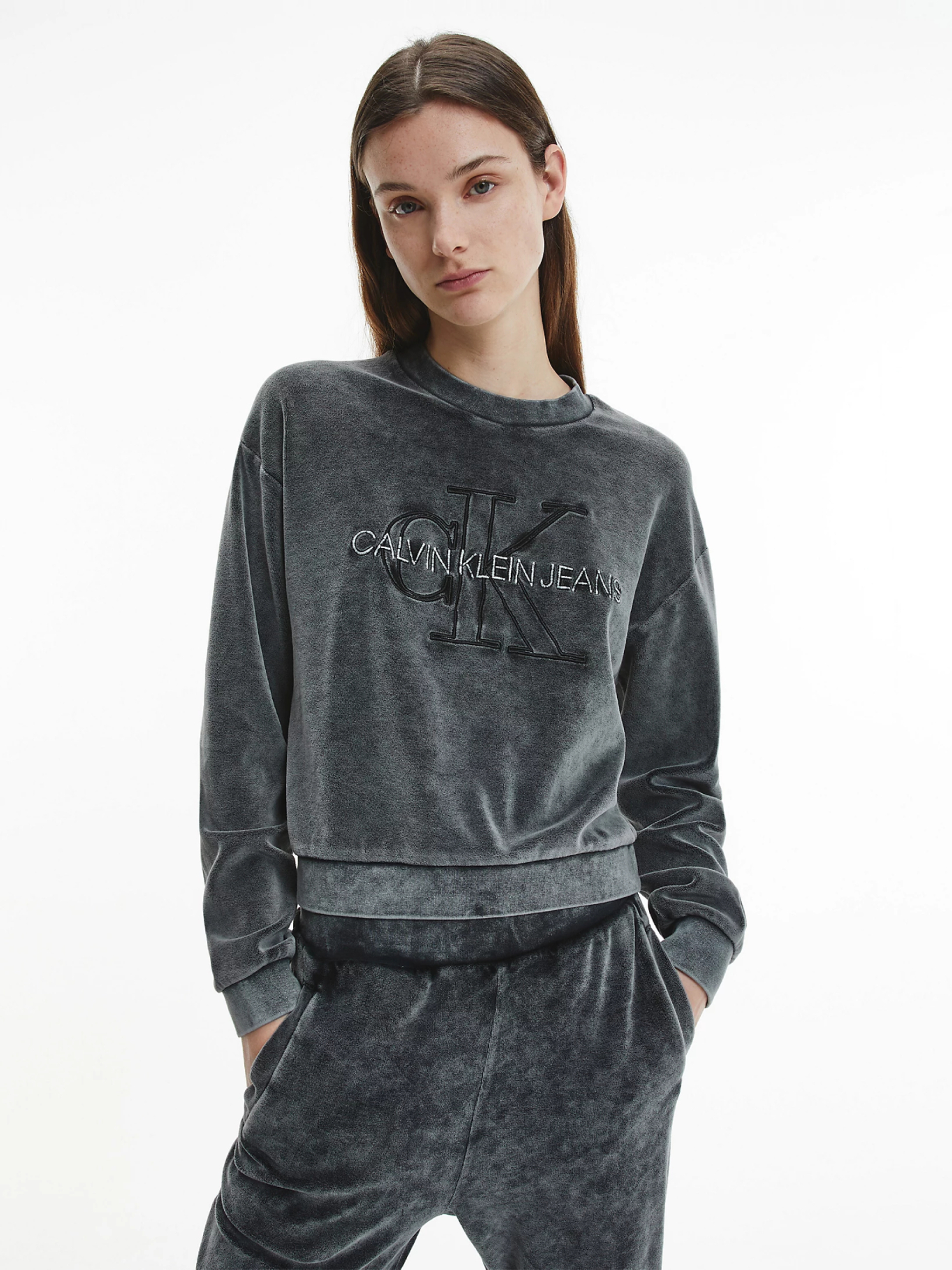 Calvin Klein dámská tmavě šedá mikina - M (BEH)