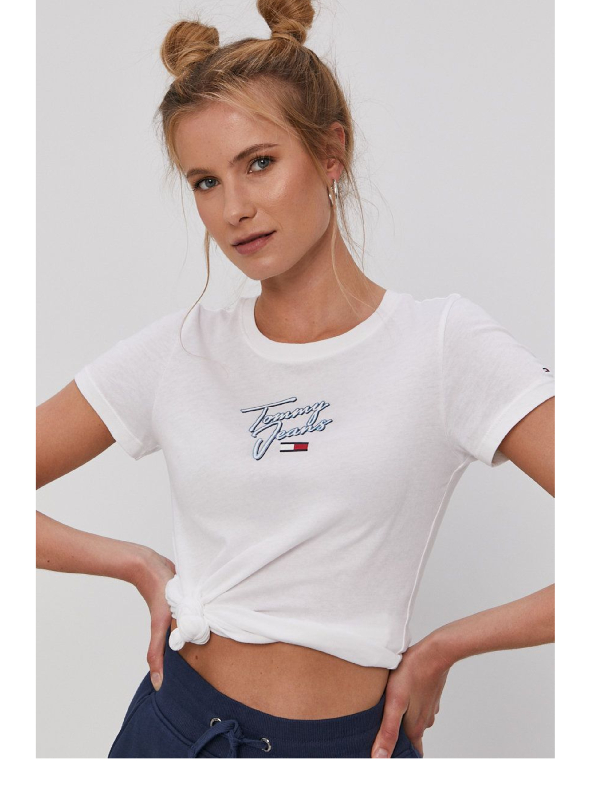 Tommy Jeans dámské bílé tričko  - L (YBR)