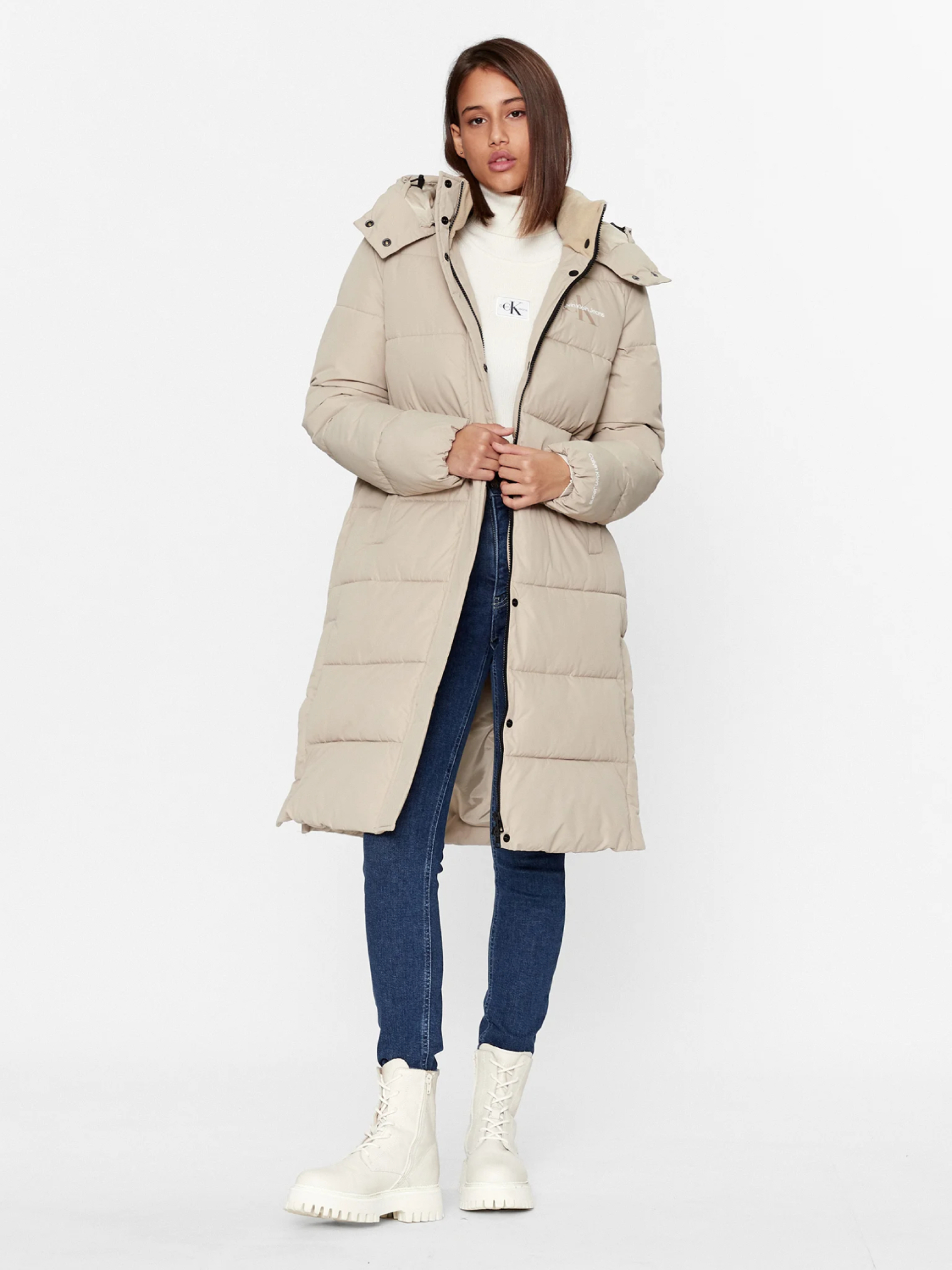 Calvin Klein dámský béžový kabát - XL (PED)