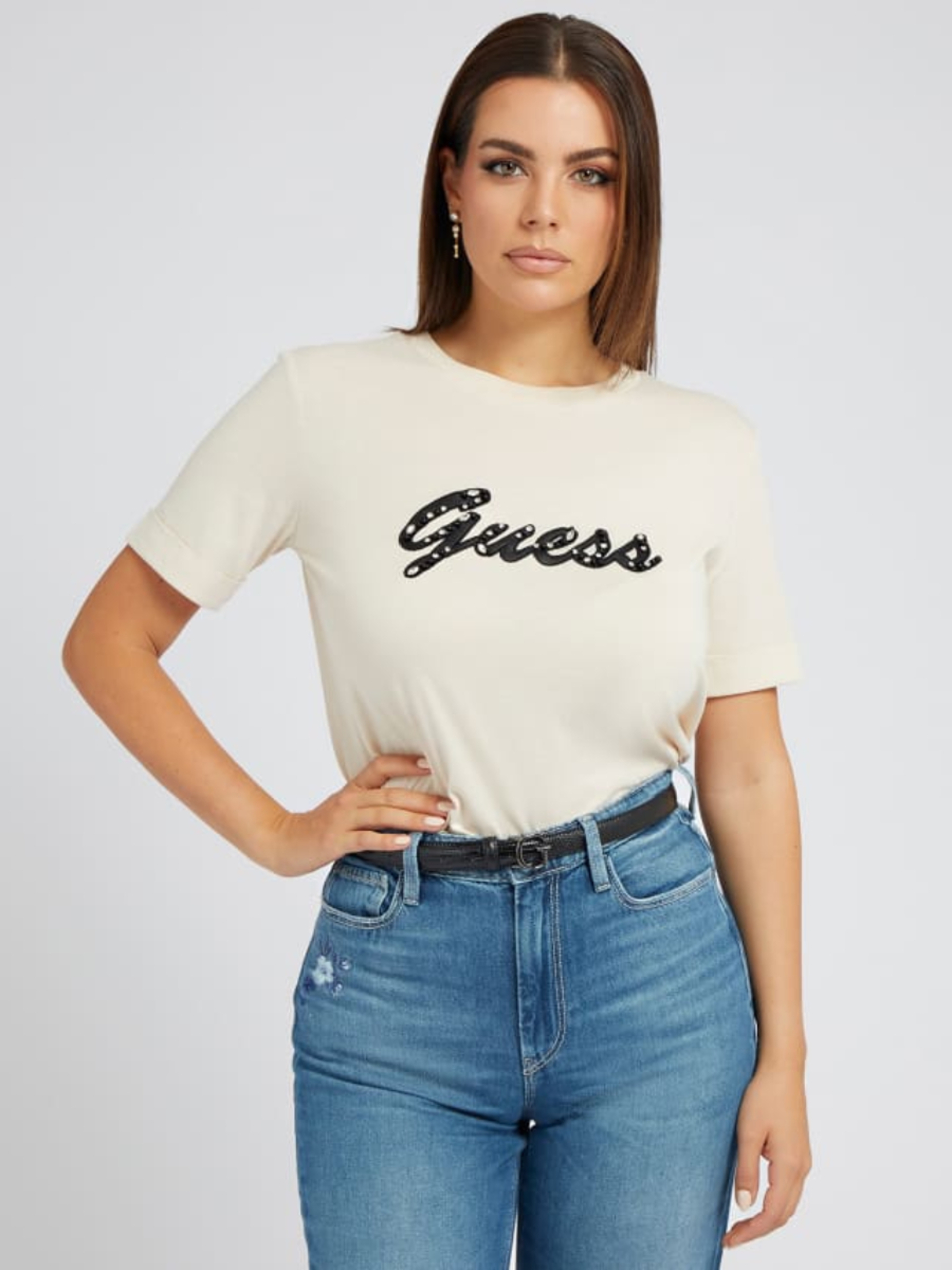 Guess dámské béžové tričko - S (G1M5)