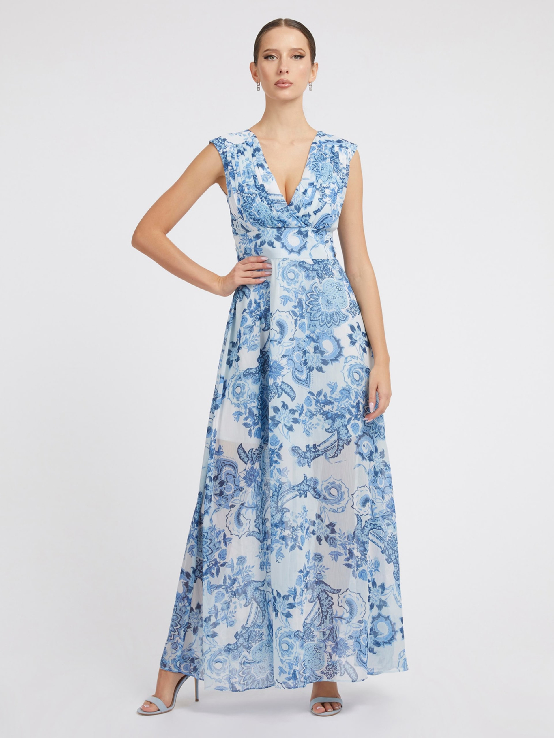 Guess dámské květované modré šaty - L (P7FR)