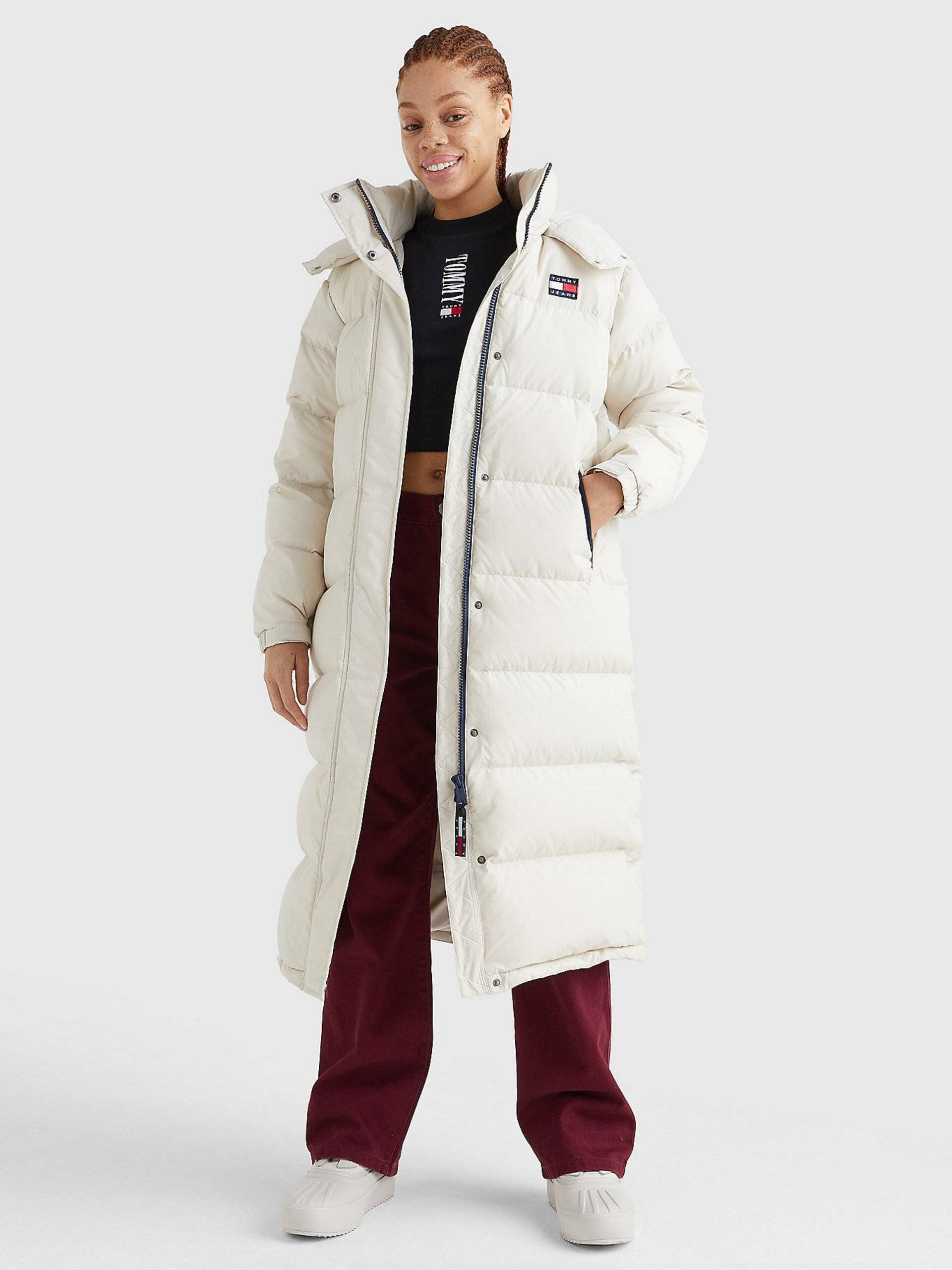 Tommy Jeans dámský béžový zimní kabát - S (ACE)