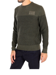 Calvin Klein pánský khaki zelený pruhovaný svetr - L (LDD)