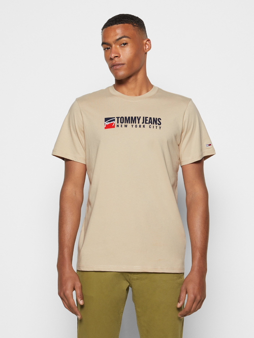 Tommy Jeans pánské béžové triko ENTRY ATHLETICS 
