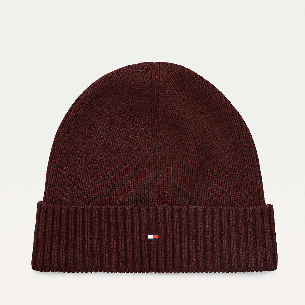 detail Tommy Hilfiger pánská vínová zimní čepice Pima