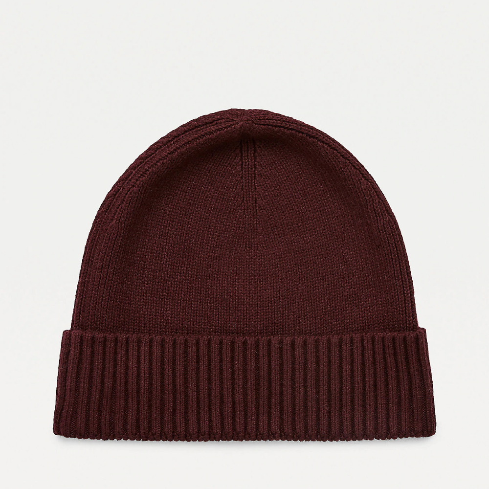 detail Tommy Hilfiger pánská vínová zimní čepice Pima