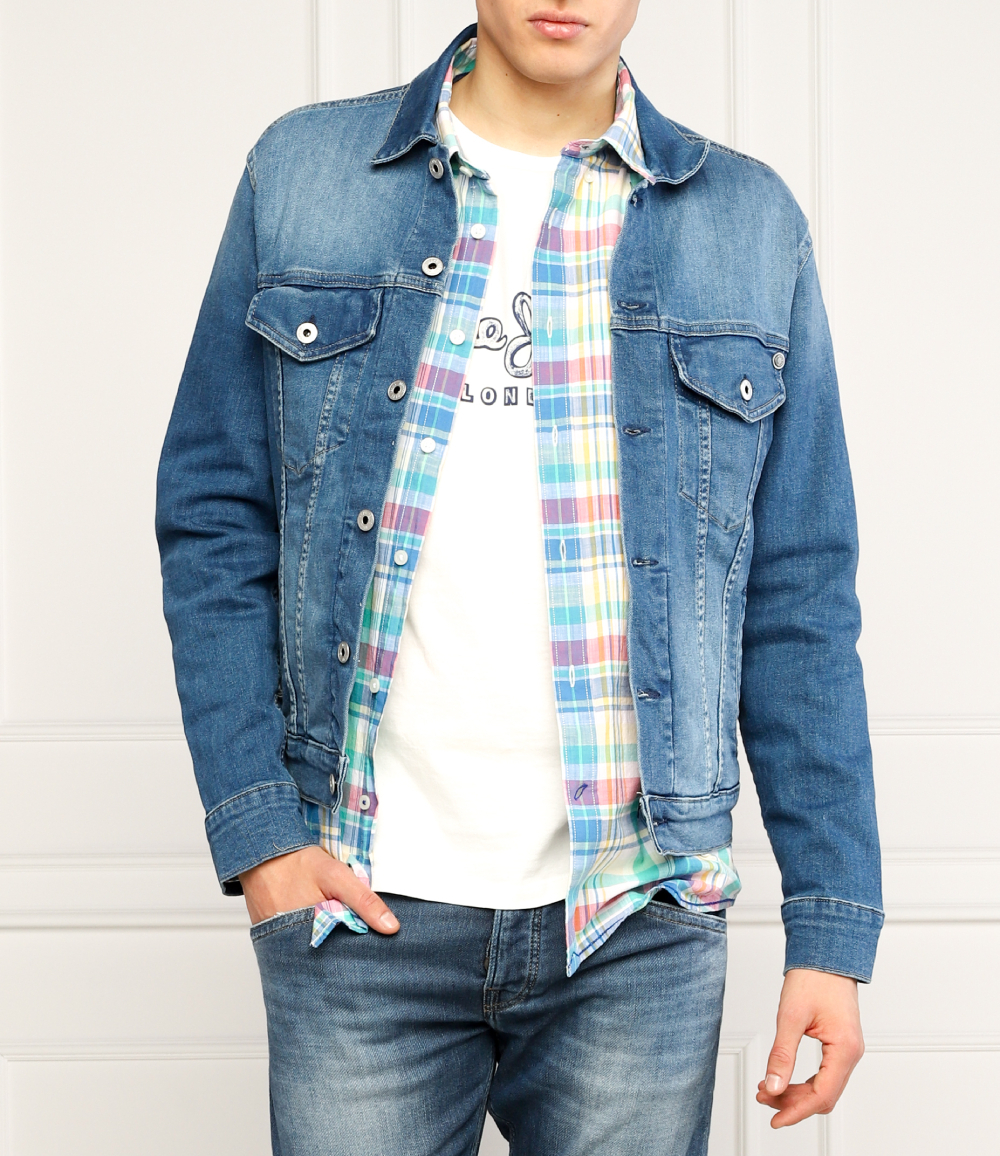 detail Pepe Jeans pánská džínová modrá bunda Pinner