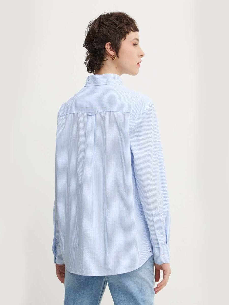 detail Tommy Jeans dámská modro-bílá košile