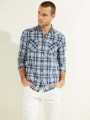 detail Guess pánská modrá kostkovaná košile