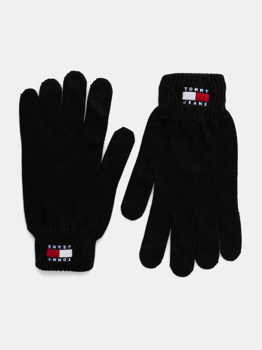 detail Tommy Jeans pánské černé rukavice