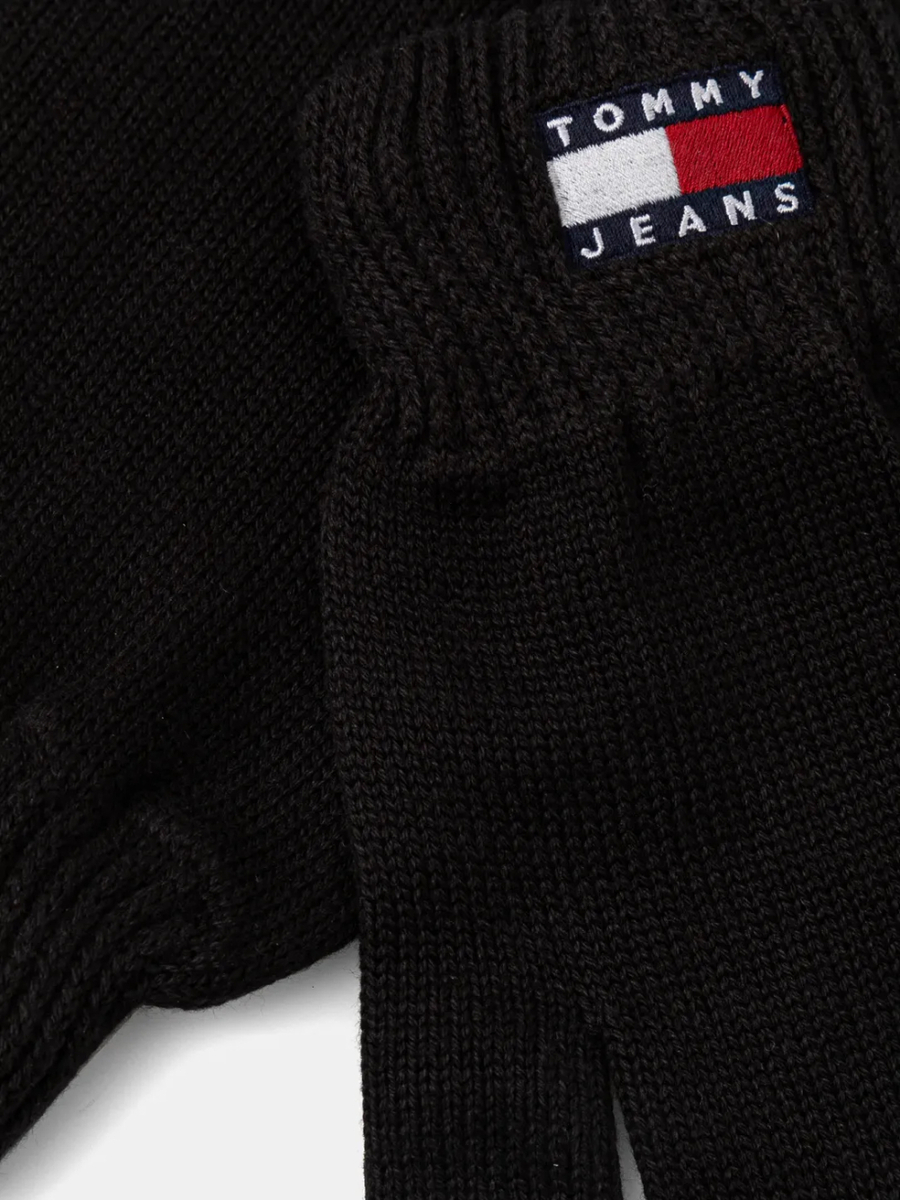 detail Tommy Jeans pánské černé rukavice