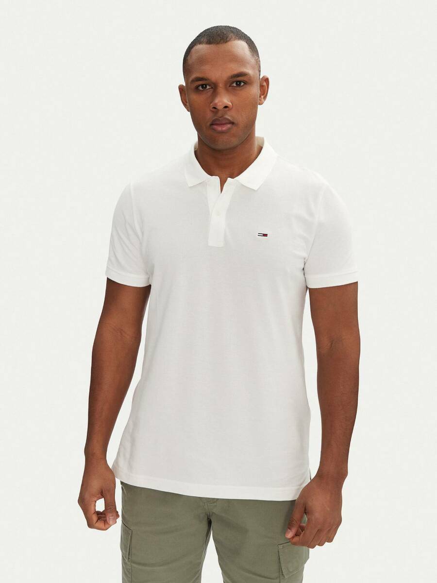 detail Tommy Jeans pánské bílé polo tričko