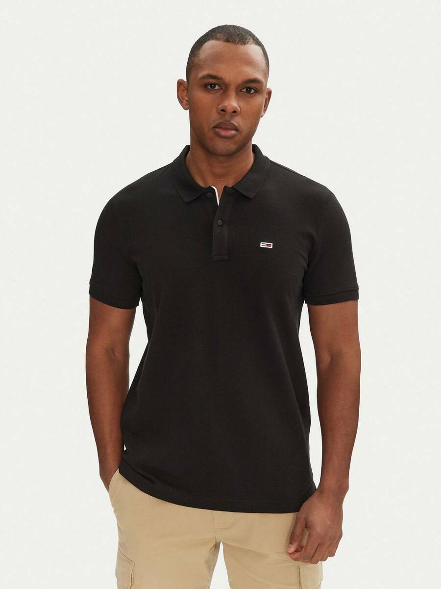 detail Tommy Jeans pánské černé polo tričko