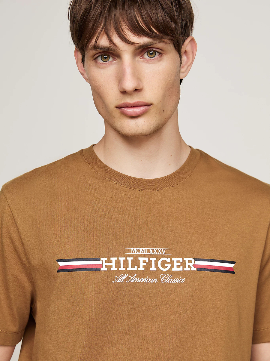 detail Tommy Hilfiger pánské hnědé tričko