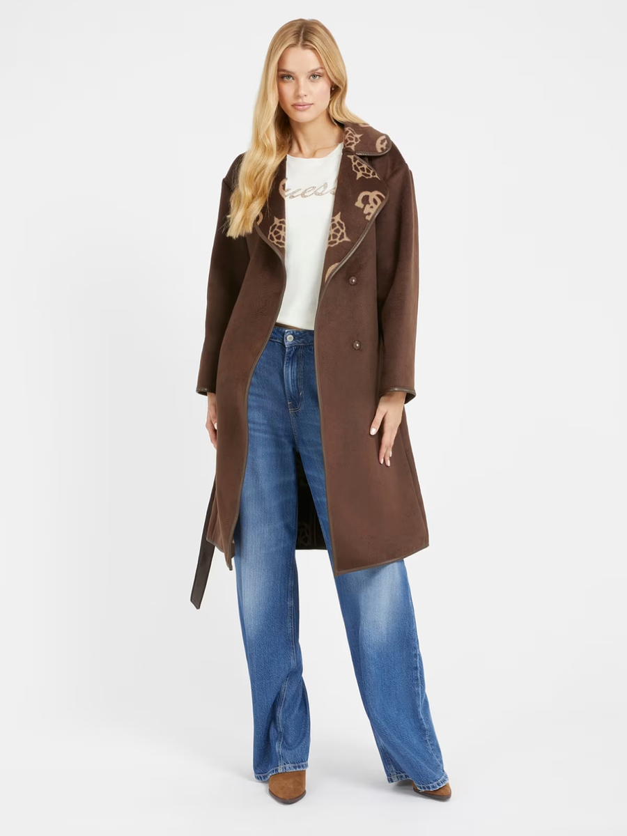detail Guess dámský hnědý kabát