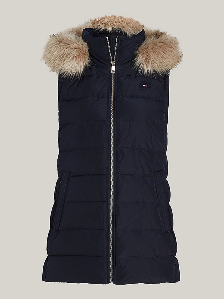 detail Tommy Hilfiger dámská tmavě modrá péřová vesta