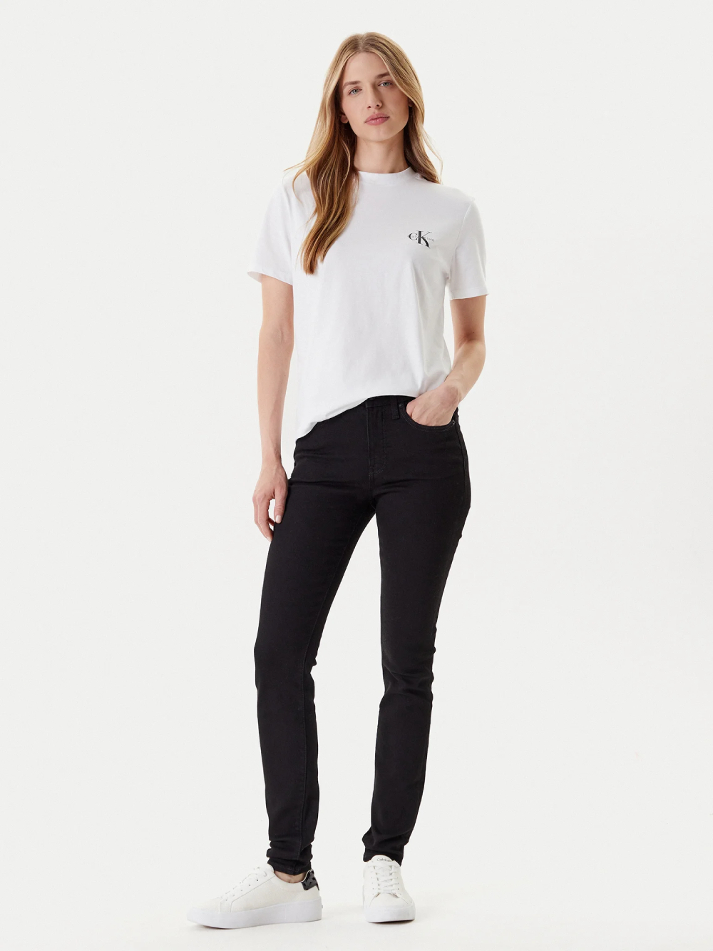 detail Calvin Klein dámské černé skinny džíny
