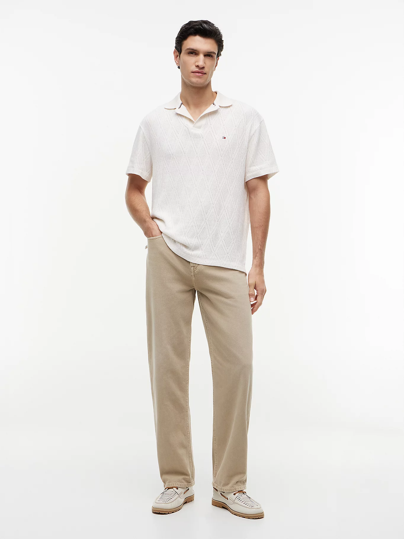 detail Tommy Hilfiger pánské krémové polo tričko