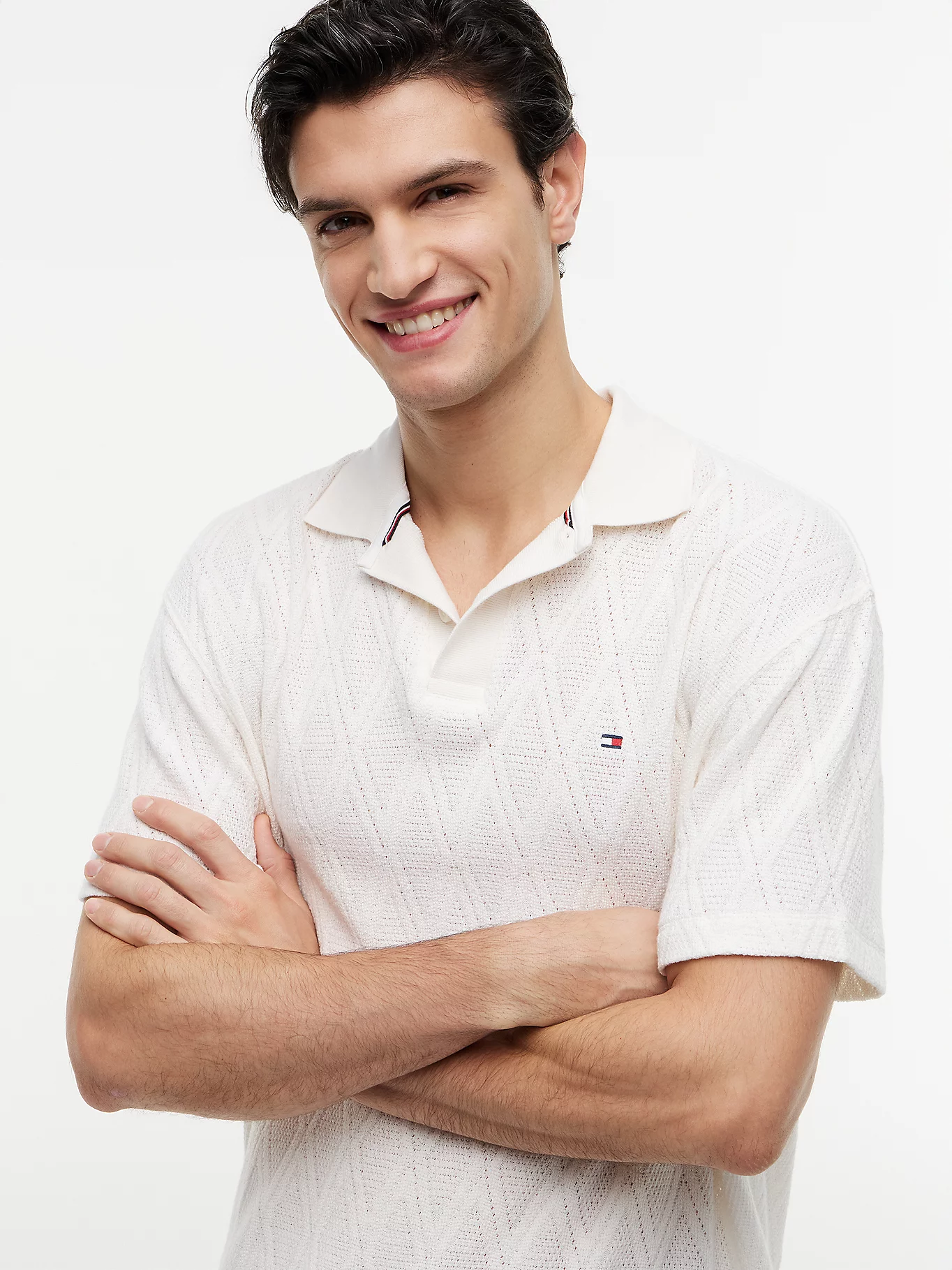 detail Tommy Hilfiger pánské krémové polo tričko