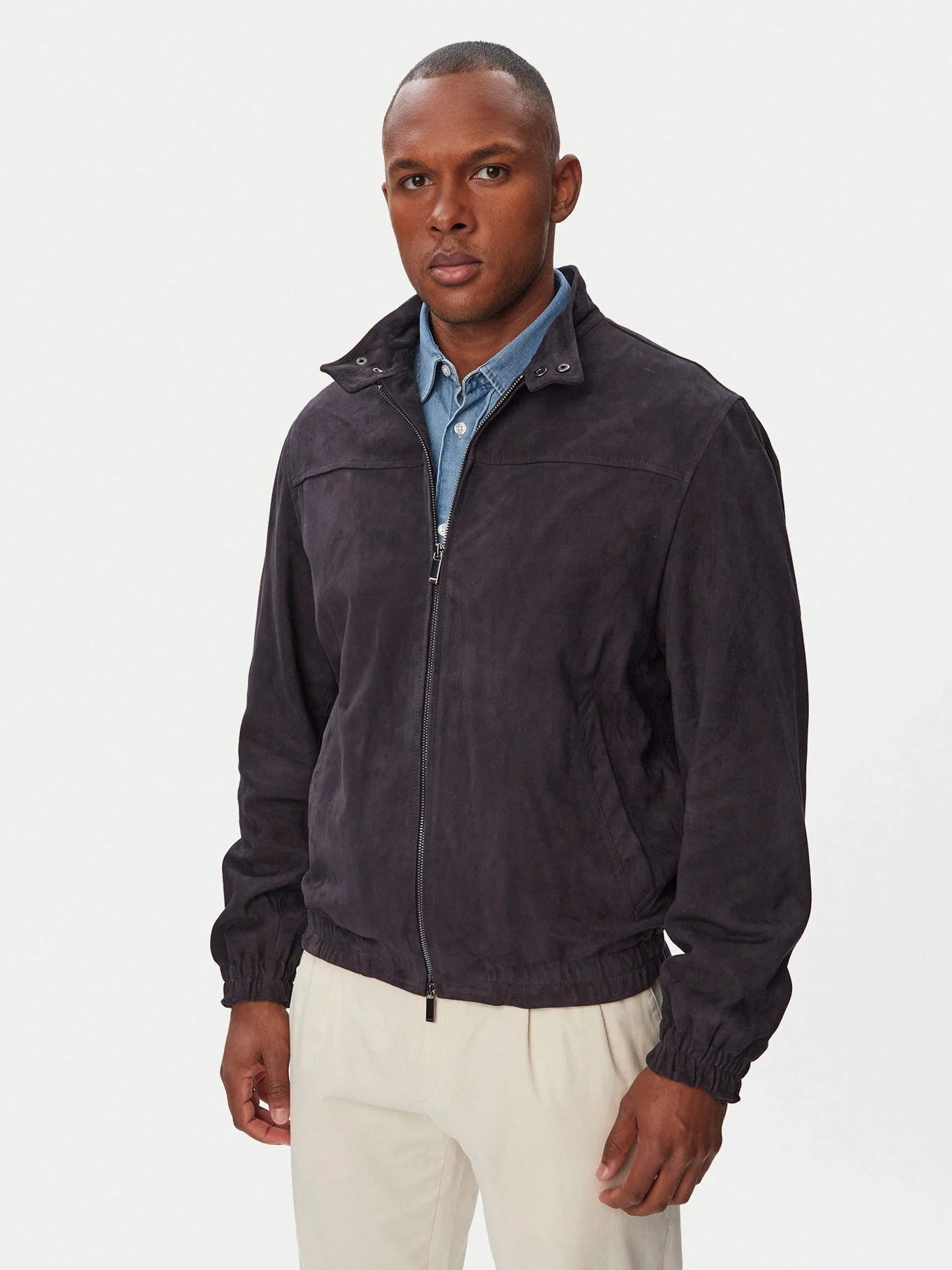 detail Tommy Hilfiger pánská tmavě modrá kožená bunda