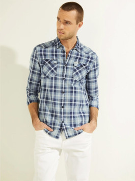 náhled Guess pánská modrá kostkovaná košile