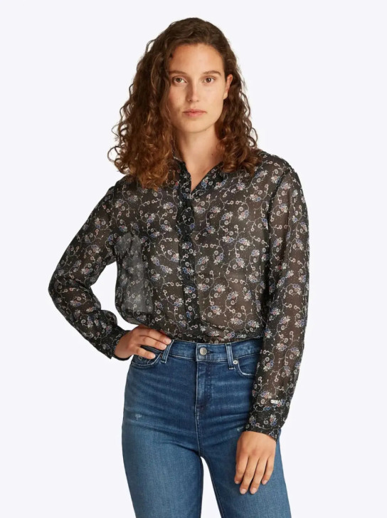 Tommy Jeans dámská černá vzorovaná halenka