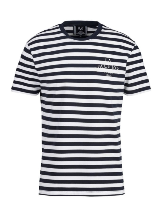 19v69 pánské tmavě modro bílé pruhované tričko