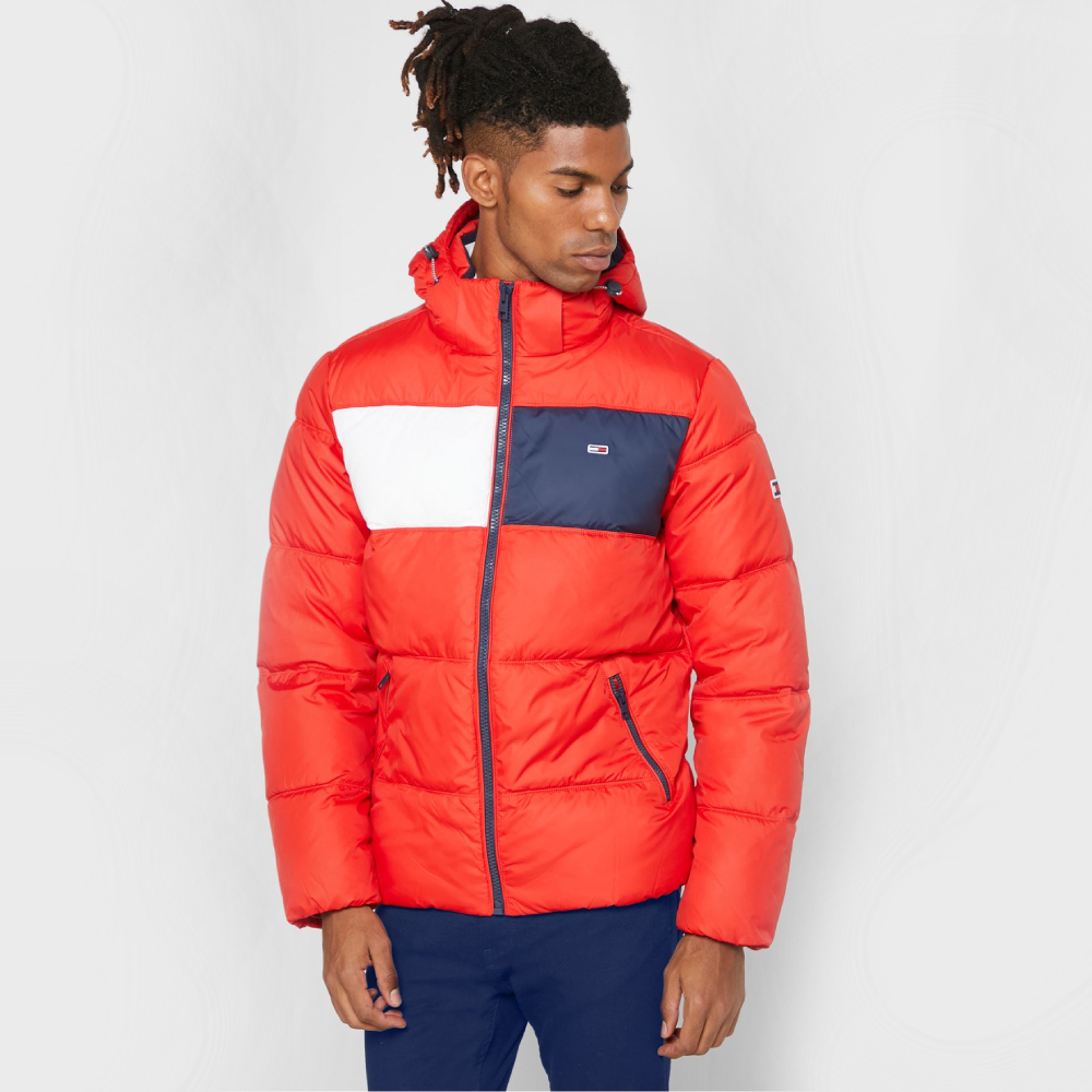 Tommy Jeans pánská červená colorblock bunda - L (XNL)