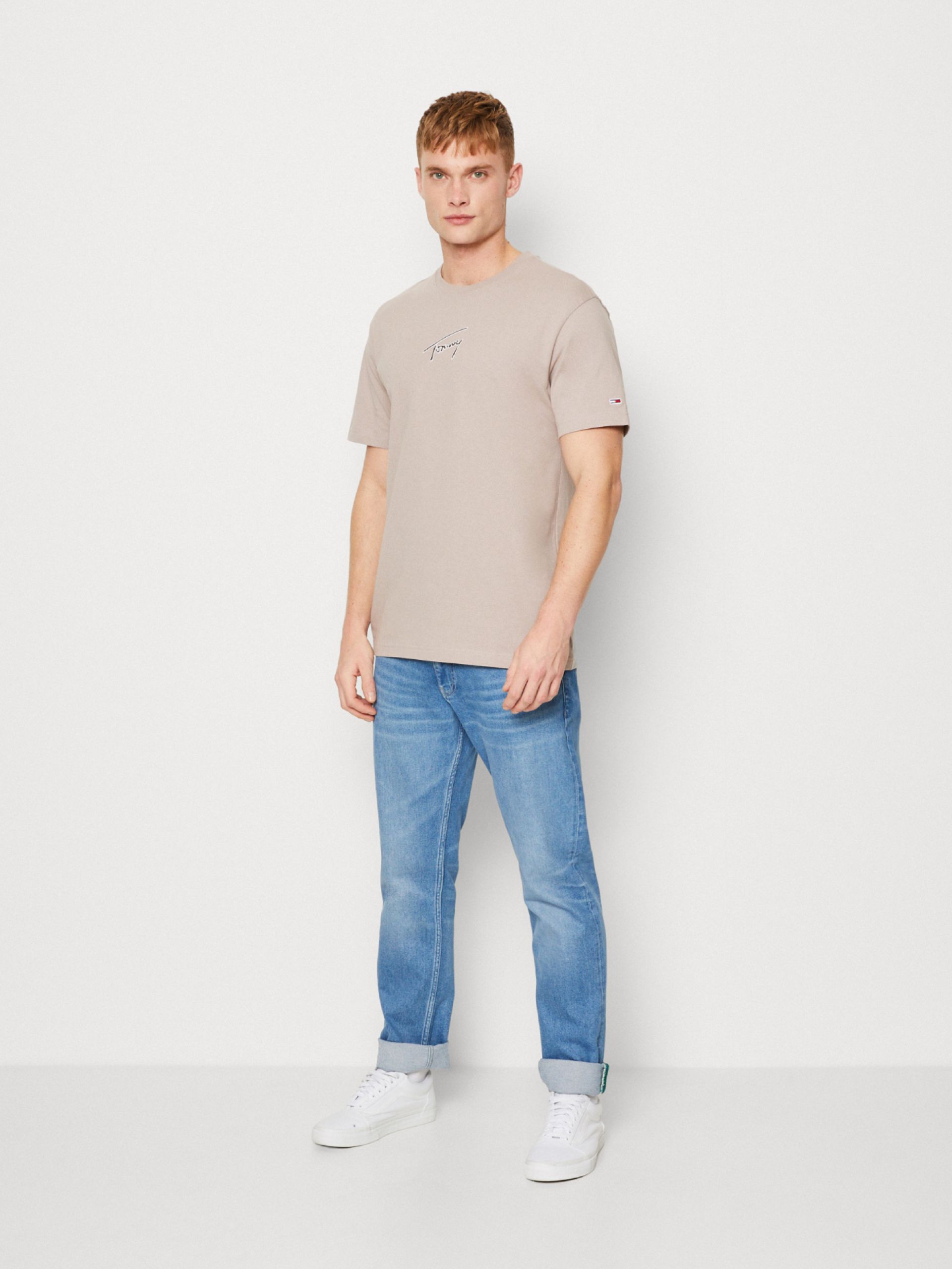 Tommy Jeans pánské béžové triko SIGNATURE - XL (RAZ)