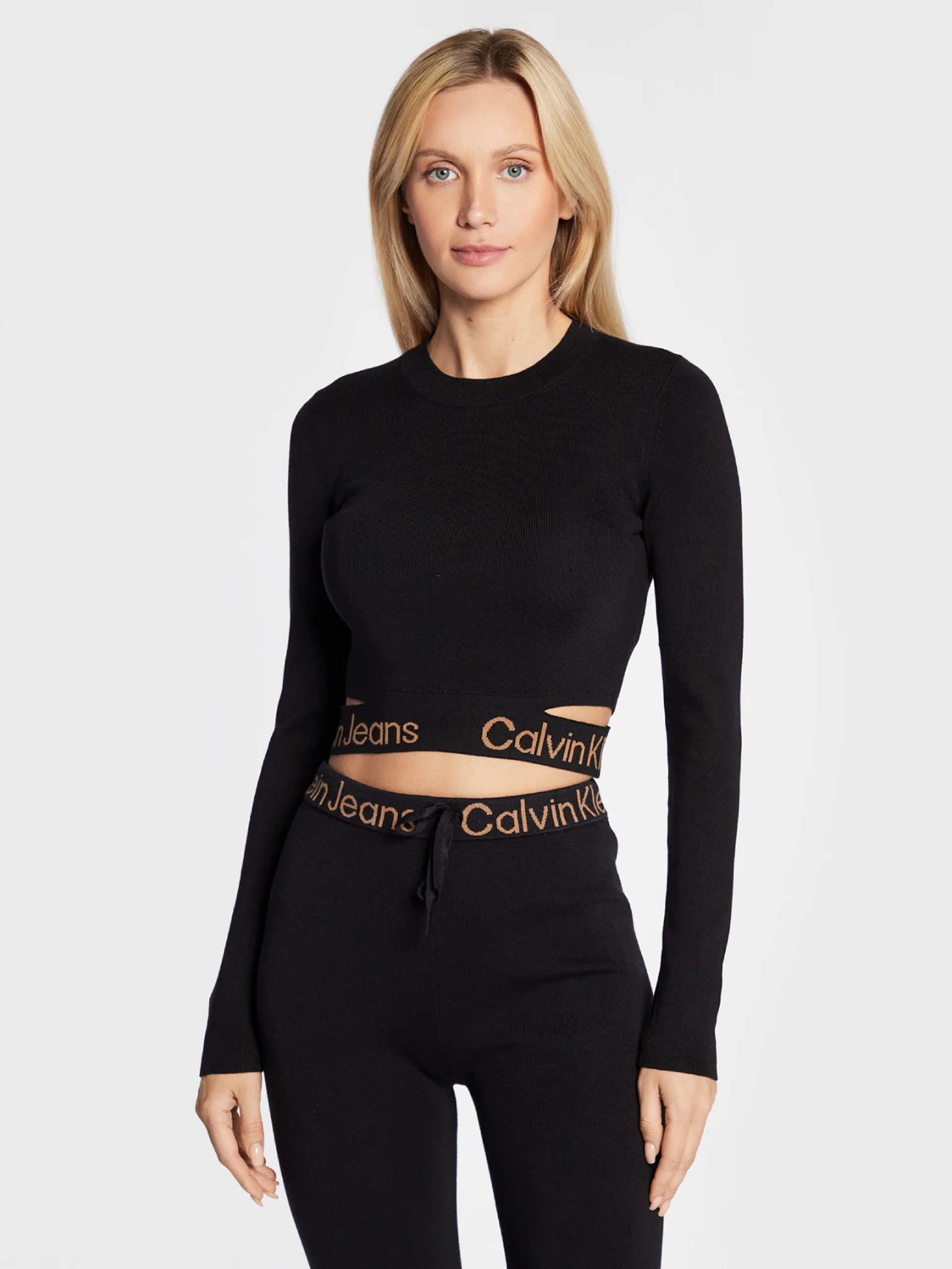Calvin Klein dámský černý crop top svetr - S (BEH)