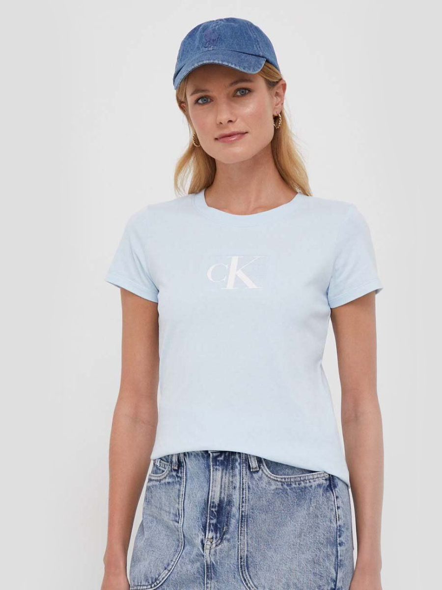 Calvin Klein dámské světle modré tričko - M (CYR)