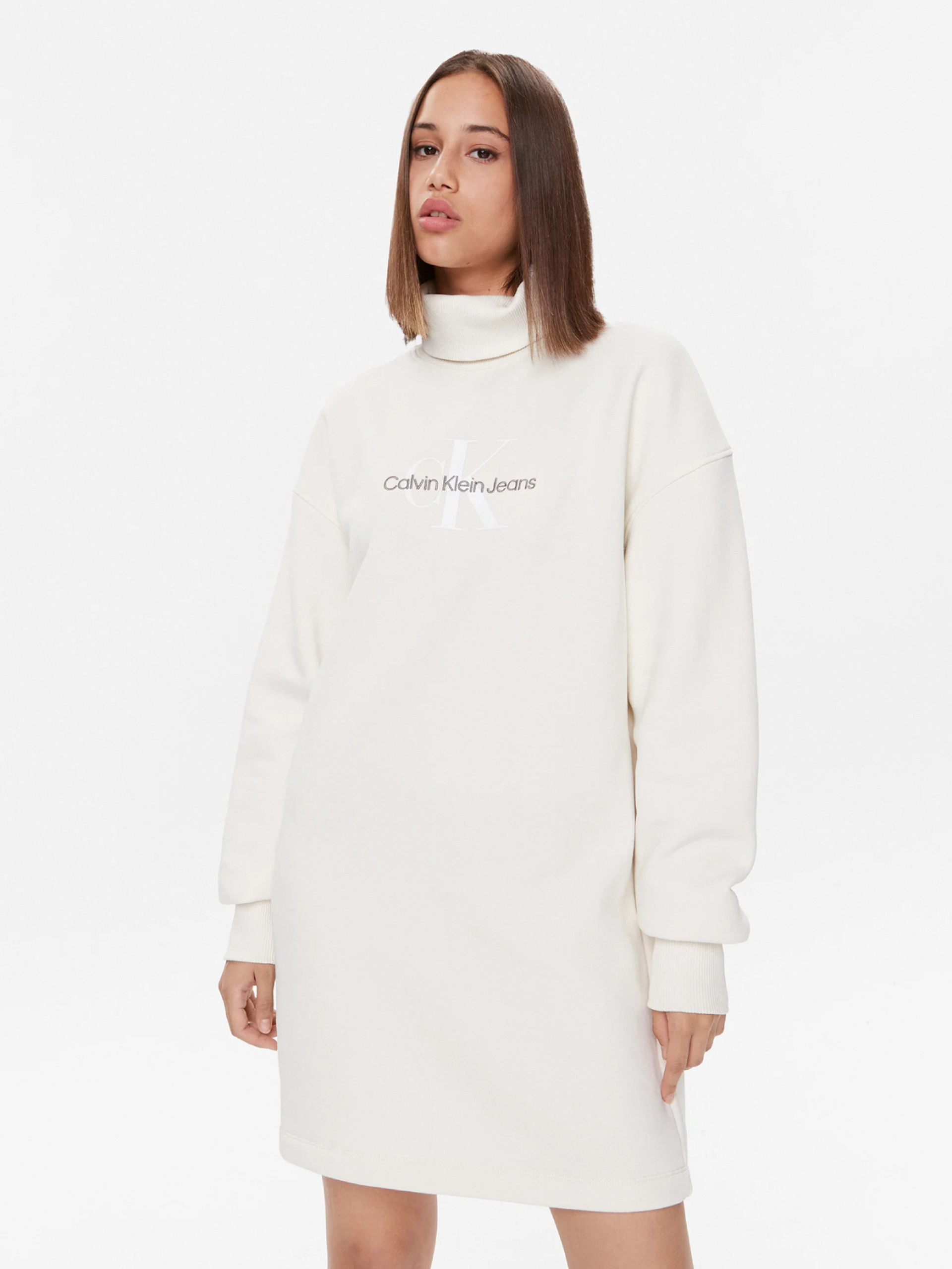 Calvin Klein dámské krémové teplákové šaty - S (YBI)