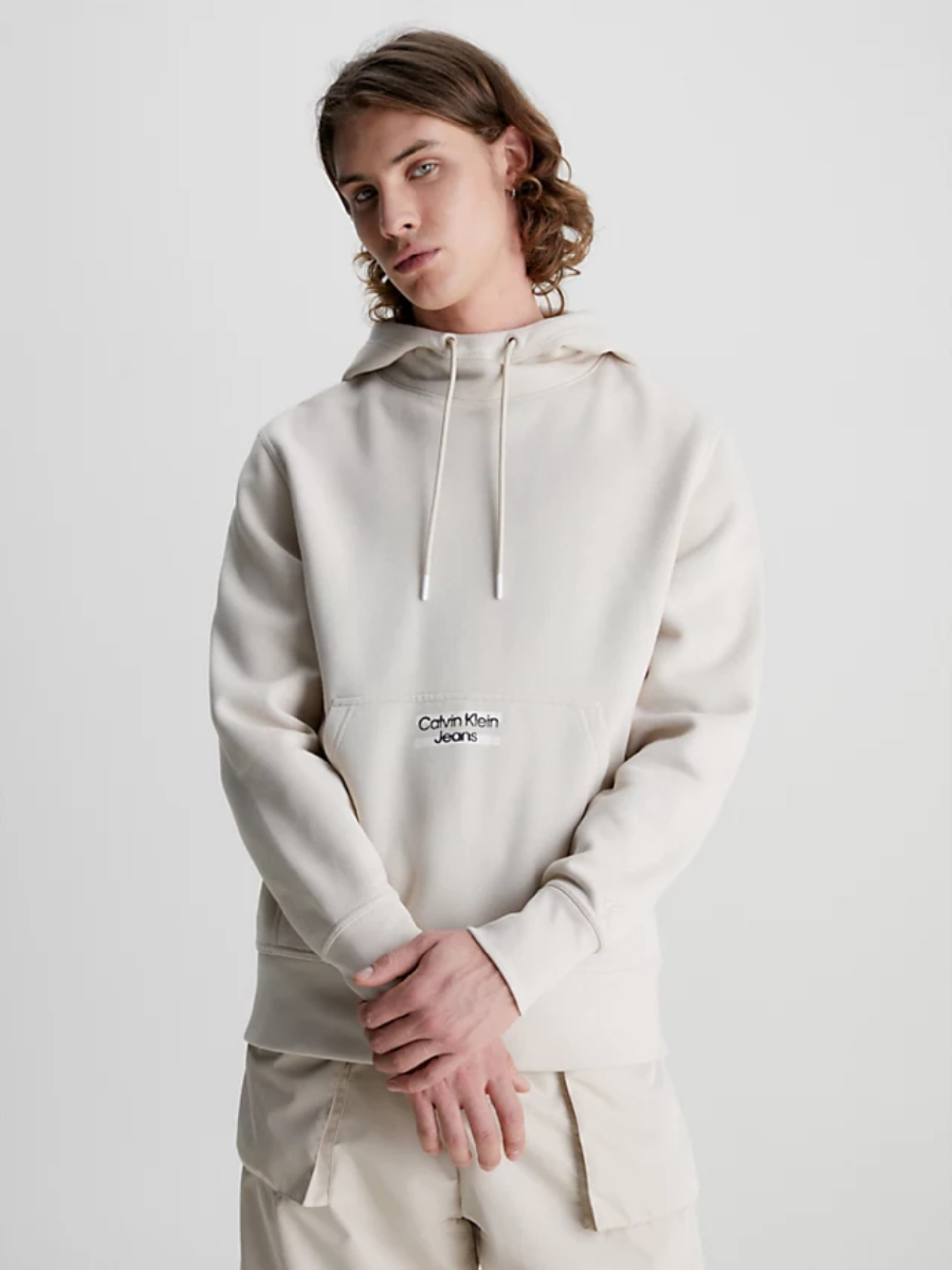 Levně Calvin Klein pánská béžová mikina TRANSPARENT STRIPE LOGO