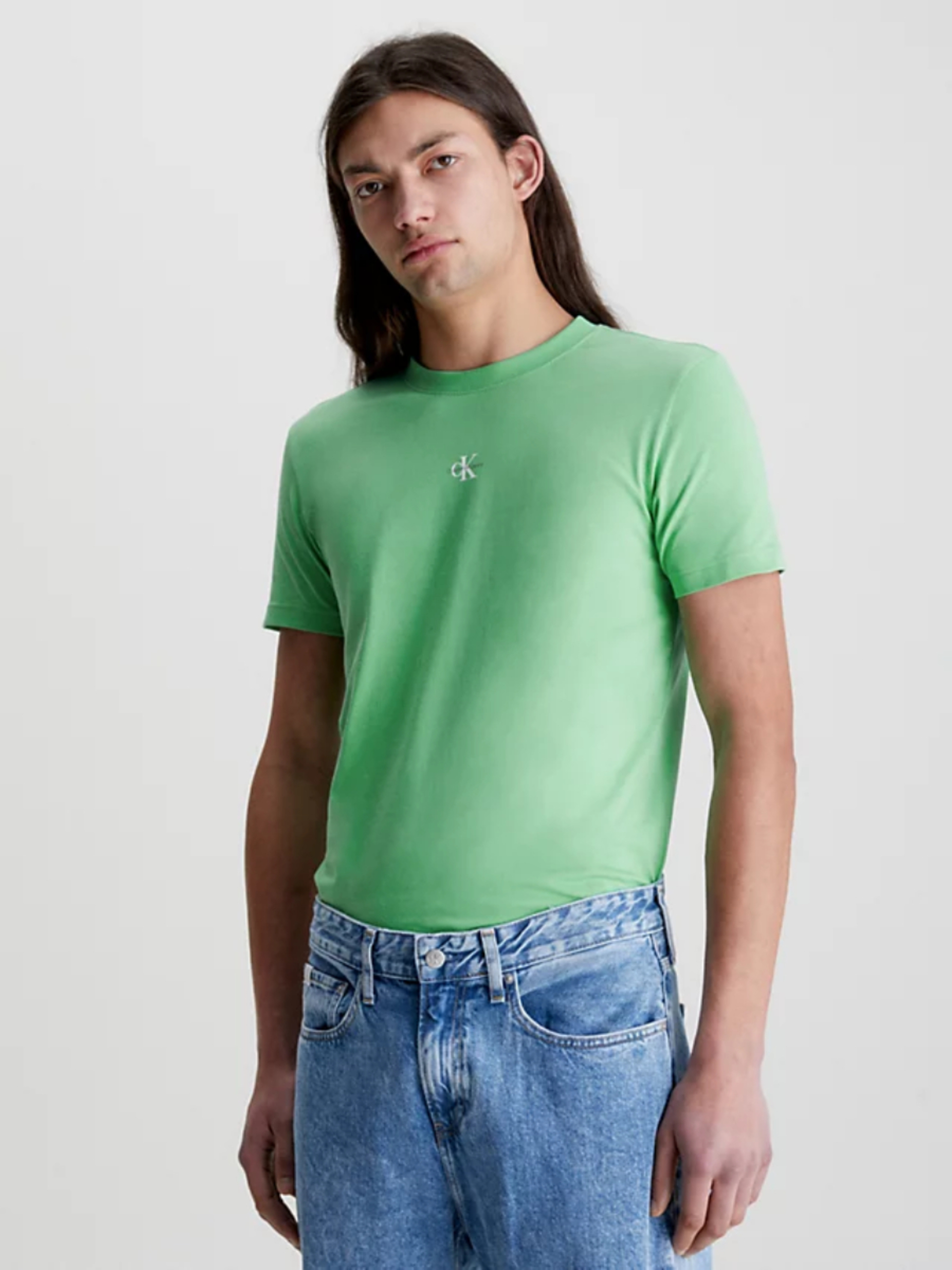 Calvin Klein pánské zelené tričko MICRO MONOLOGO - XL (L1C)