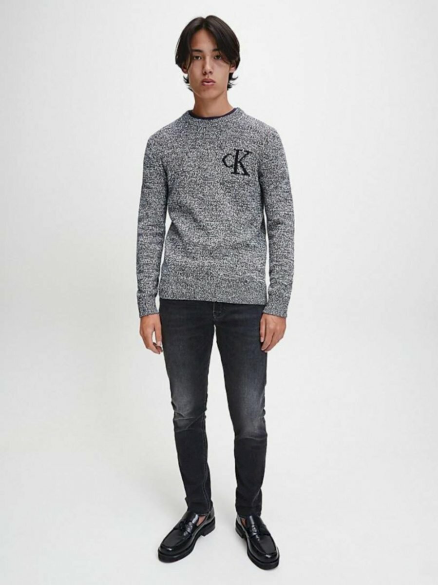 Calvin Klein pánský svetr černý melír - XXL (BEH)