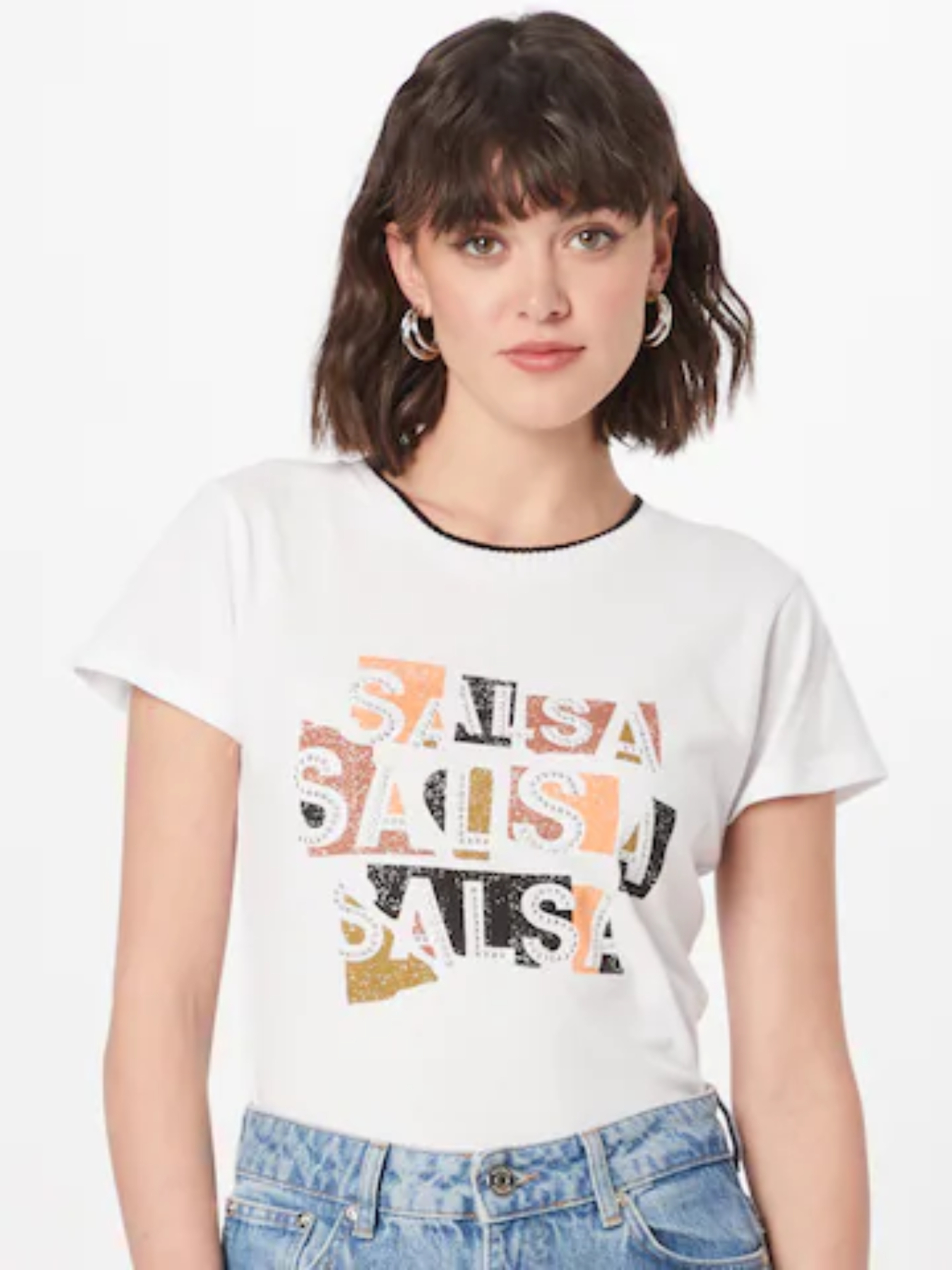 Levně Salsa Jeans dámské bílé tričko s ozdobnými kamínky