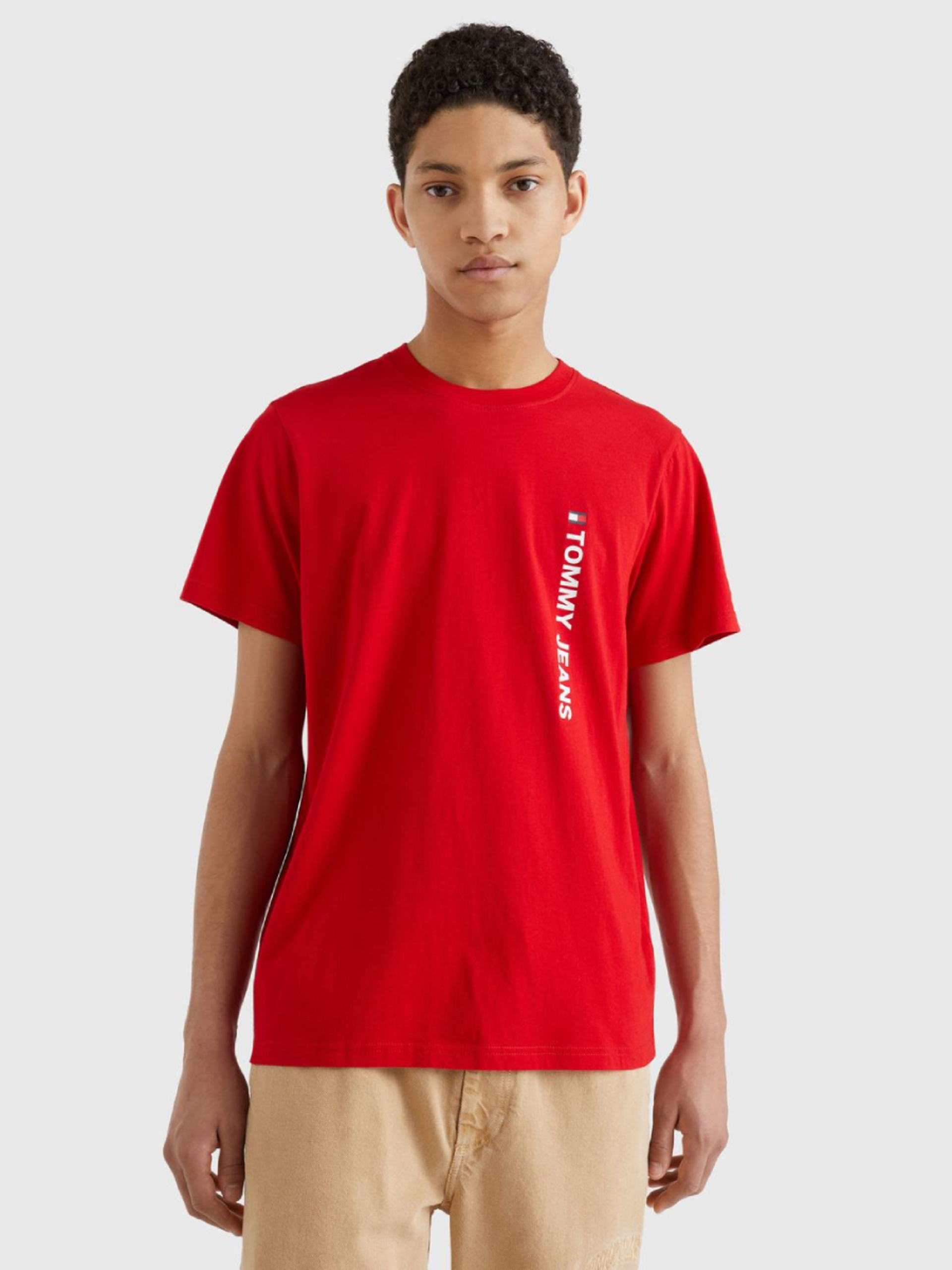 Tommy Jeans pánské červené tričko ENTRY VERTICLE - XXL (XNL)