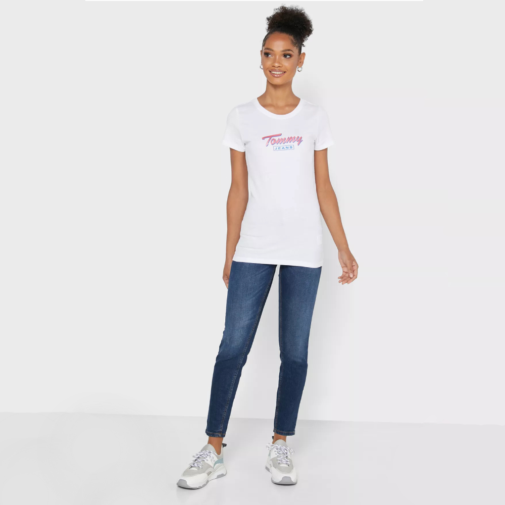 Tommy Jeans dámské bílé tričko s potiskem - M (YBR)