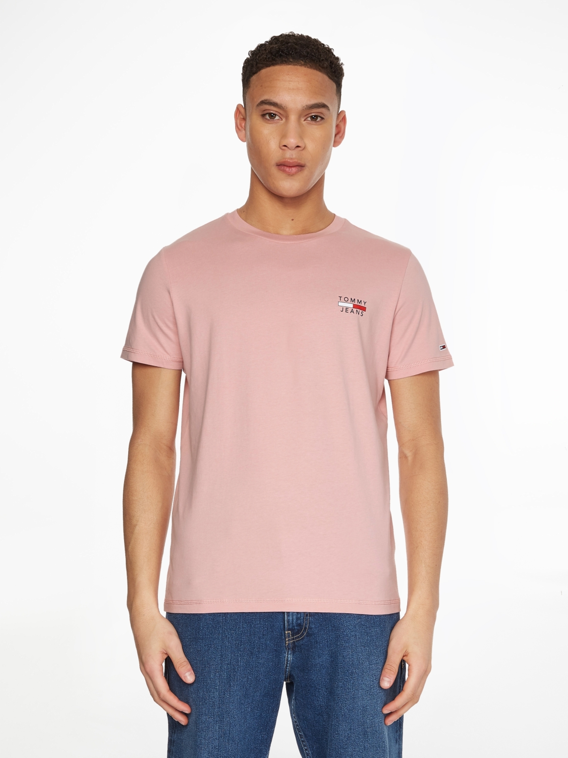 Tommy Jeans pánské růžové tričko CHEST LOGO