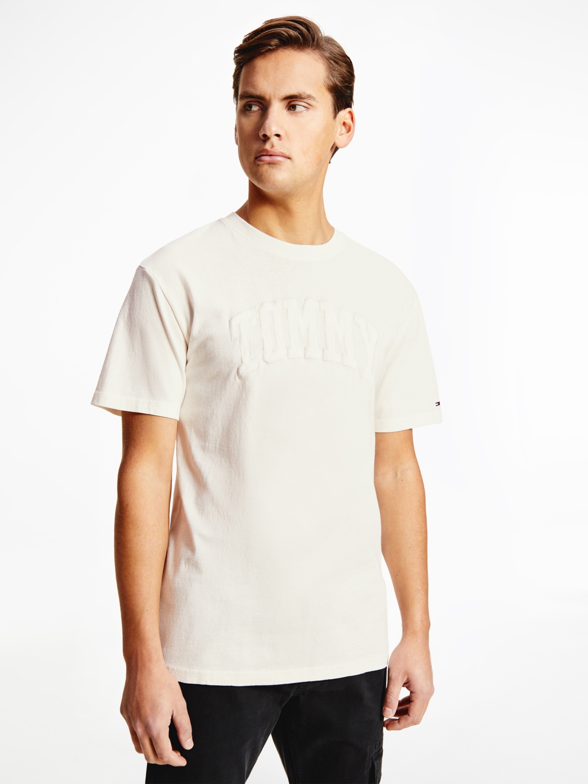 Tommy Jeans pánské krémové tričko - M (YBH)