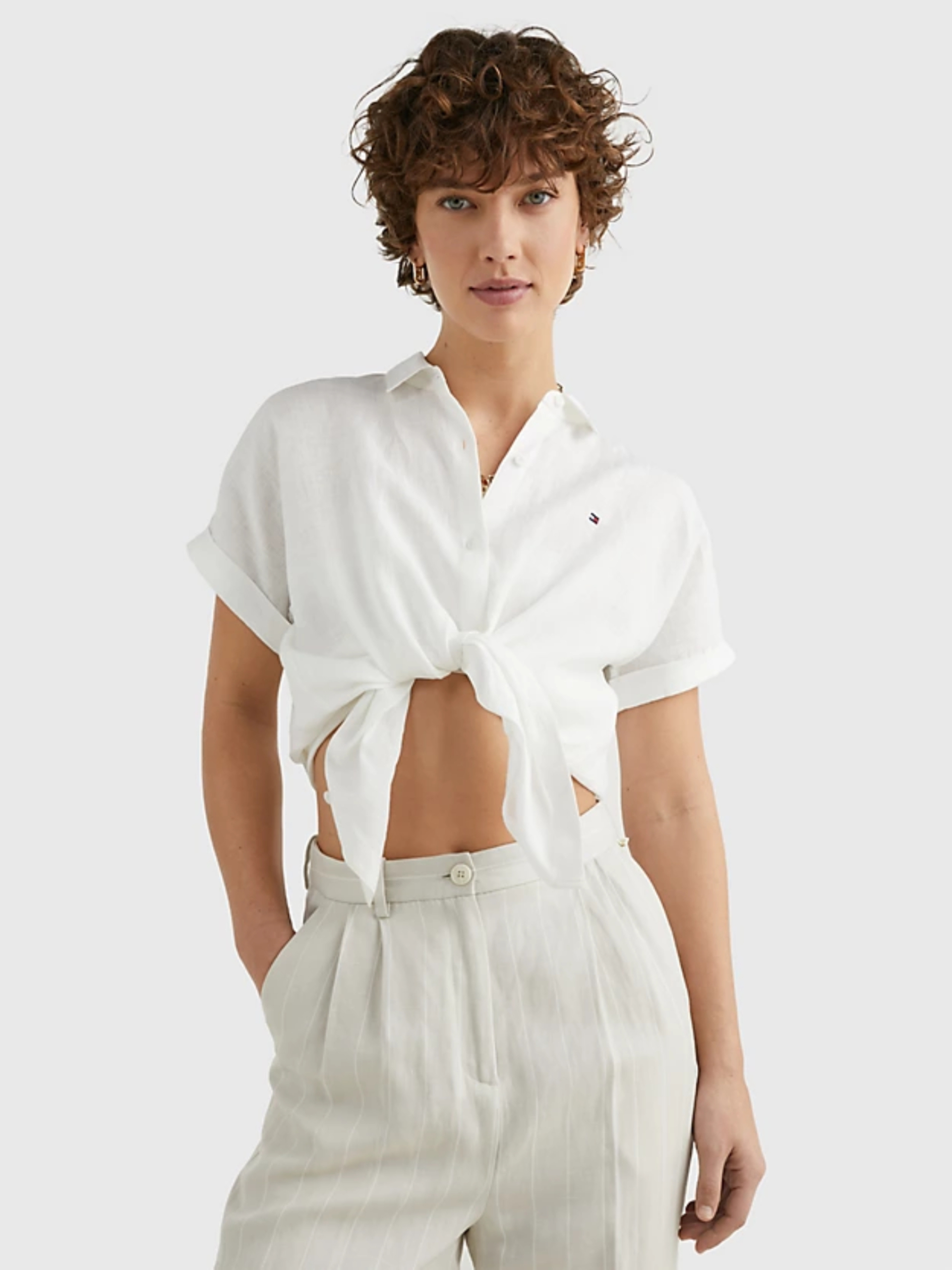 Tommy Hilfiger dámská bílá lněná košile  - 36 (YBL)