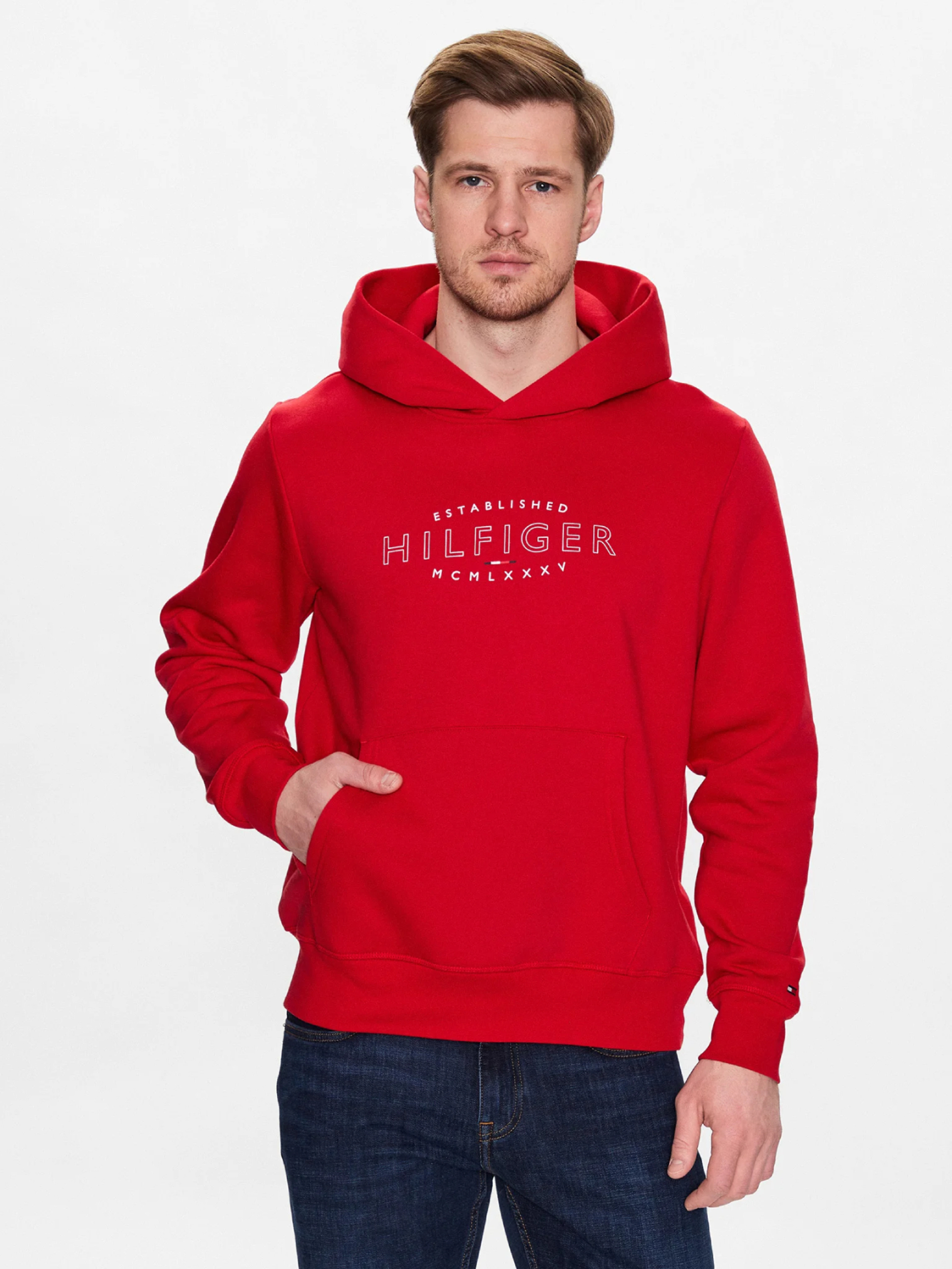 Tommy Hilfiger pánská červená mikina Logo - XL (XLG)