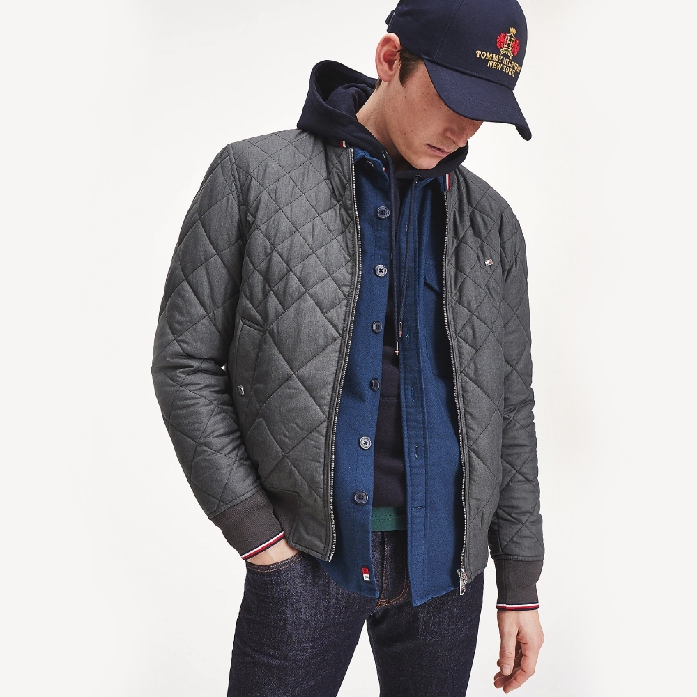 Tommy Hilfiger pánská šedá oboustranná bunda Quilted - XL (PTY)