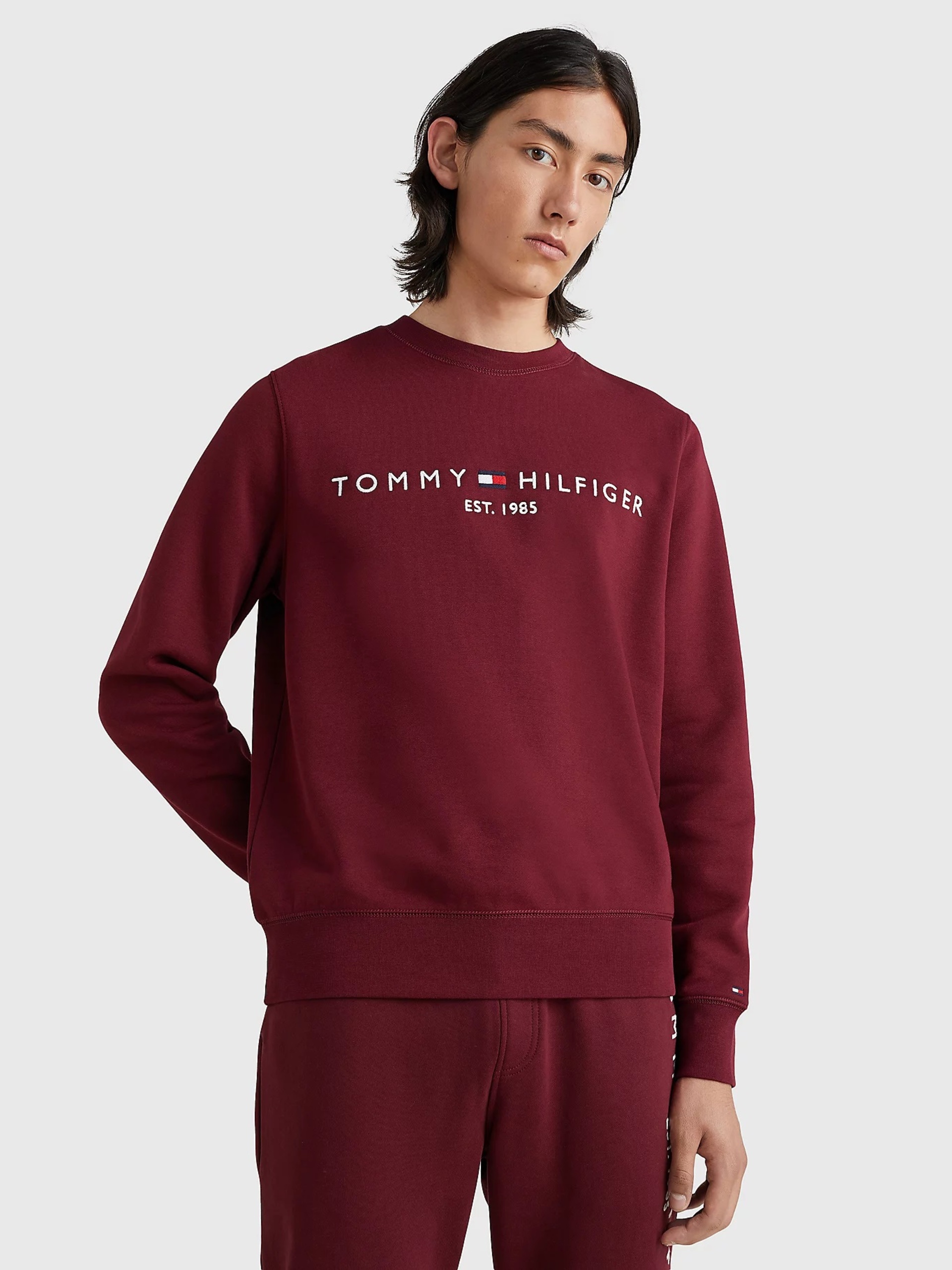 Tommy Hilfiger pánská vínová mikina Logo - L (VLP)