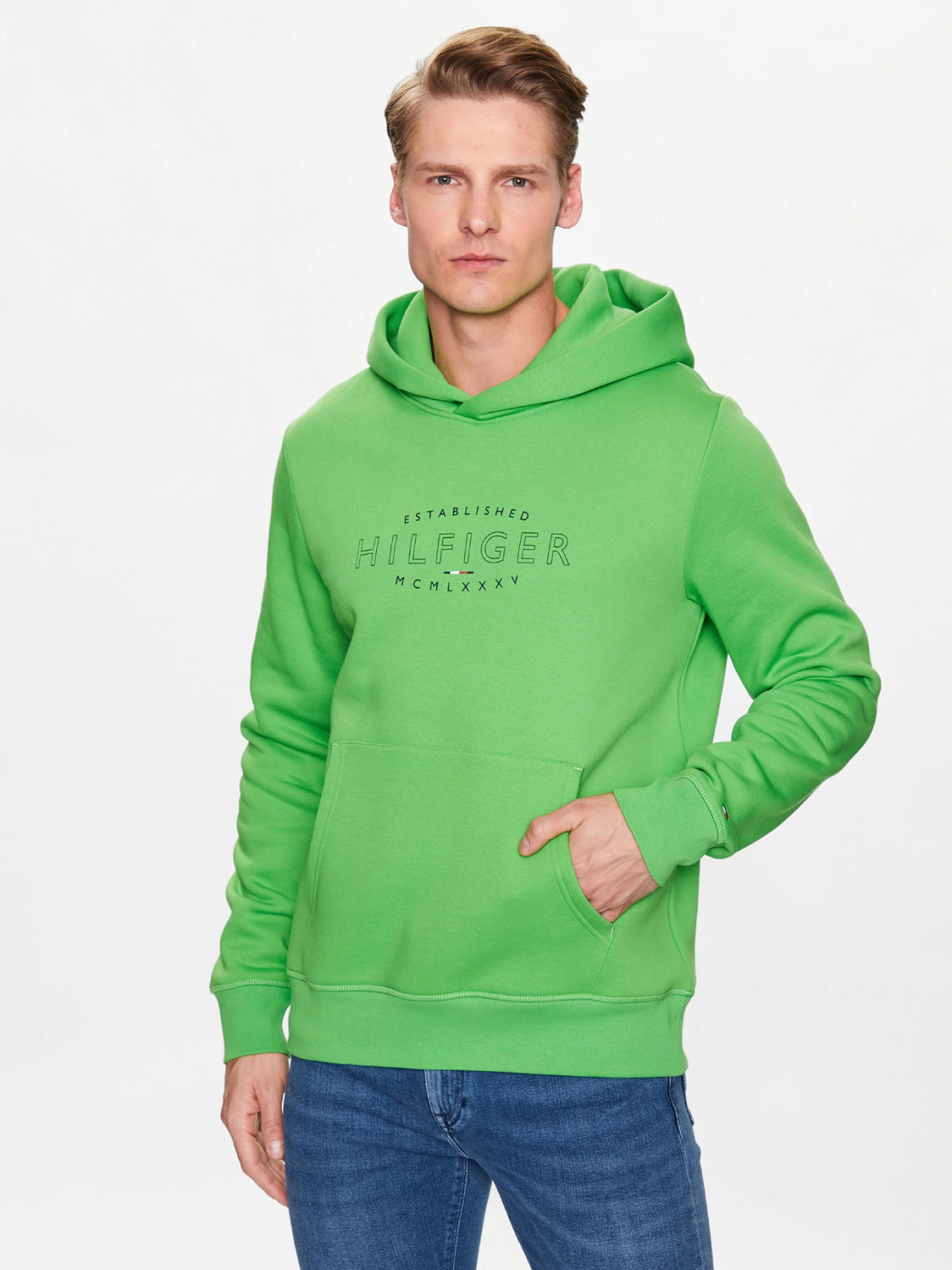 Tommy Hilfiger pánská zelená mikina Logo - M (LWY)