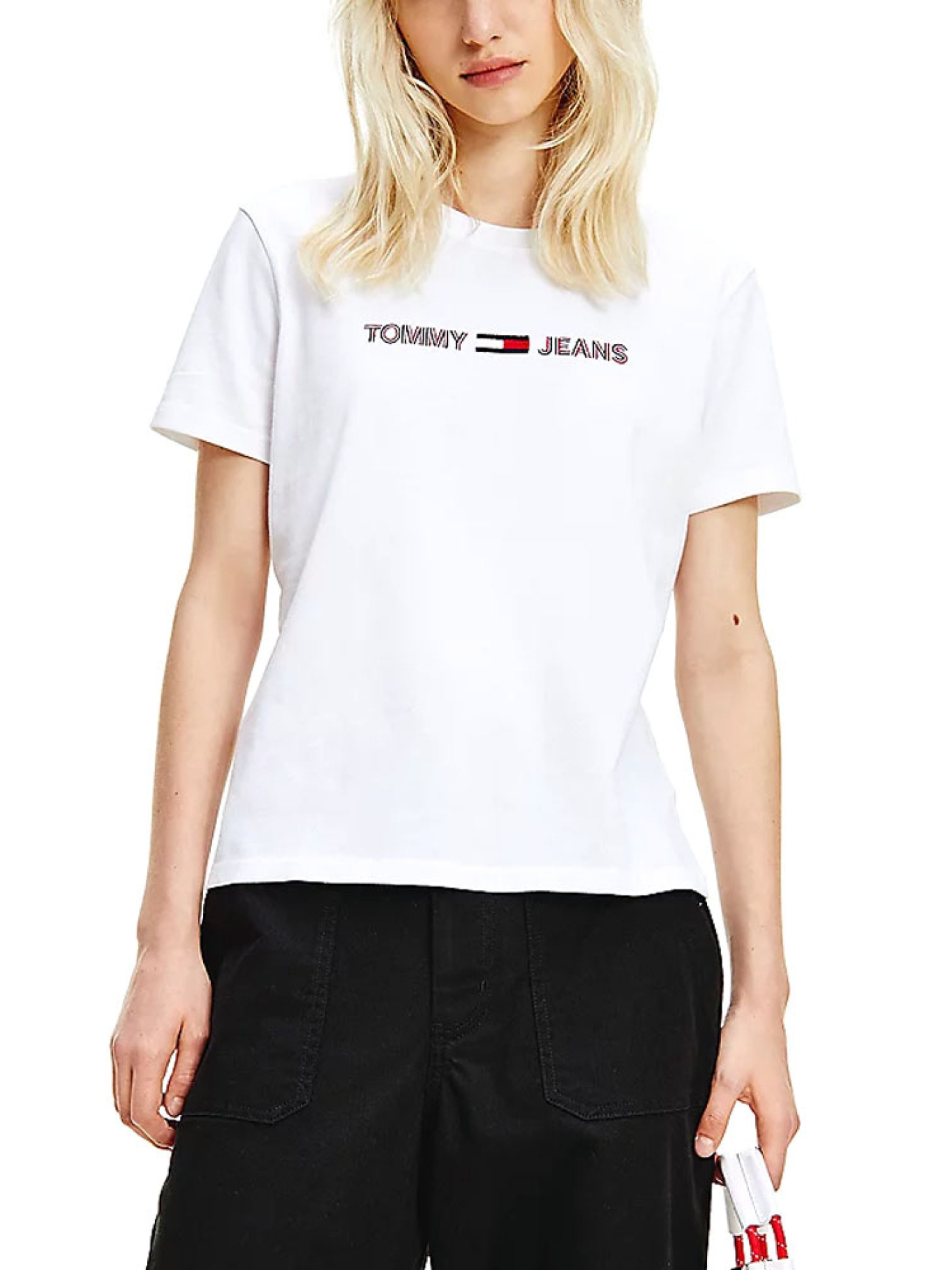 Tommy Jeans dámské bílé tričko  - L (YBR)