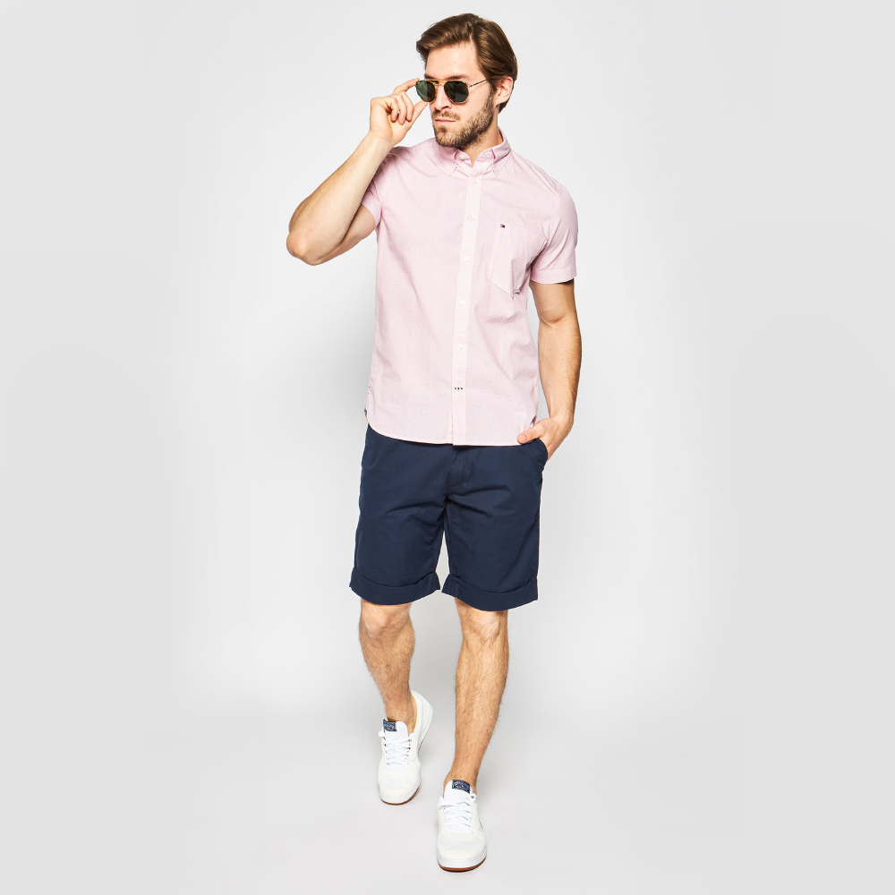 Tommy Hilfiger pánská růžová košile se vzorem - M (0KP)