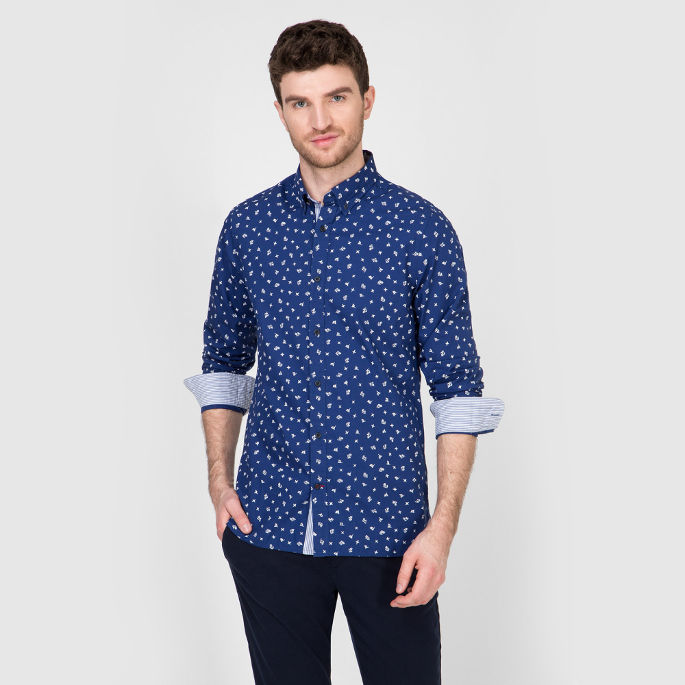 Tommy Hilfiger pánská modrá košile se vzorem - M (0GZ)