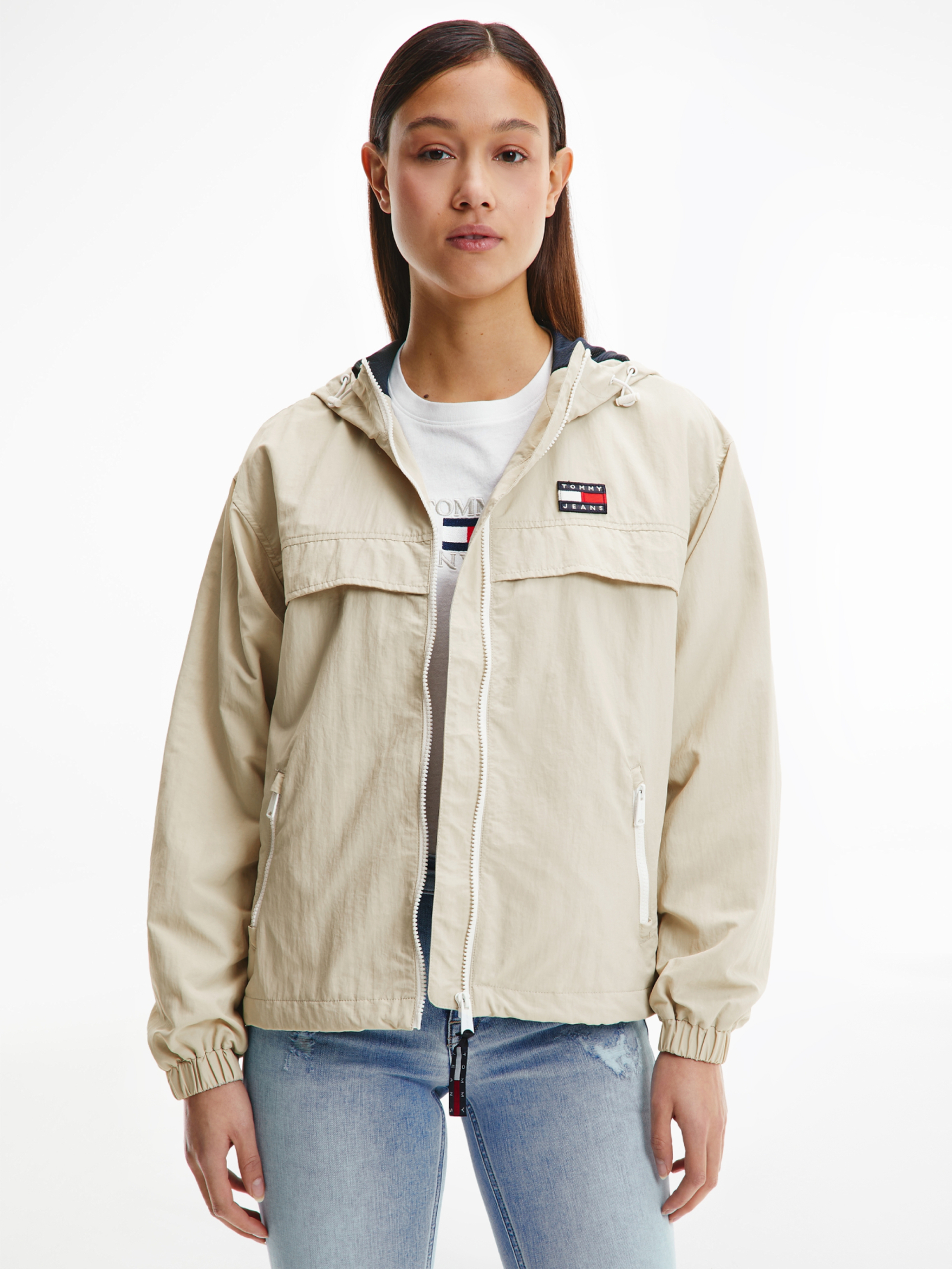 Tommy Jeans dámská béžová bunda CHICAGO WINDBREAKER - M (ACM)