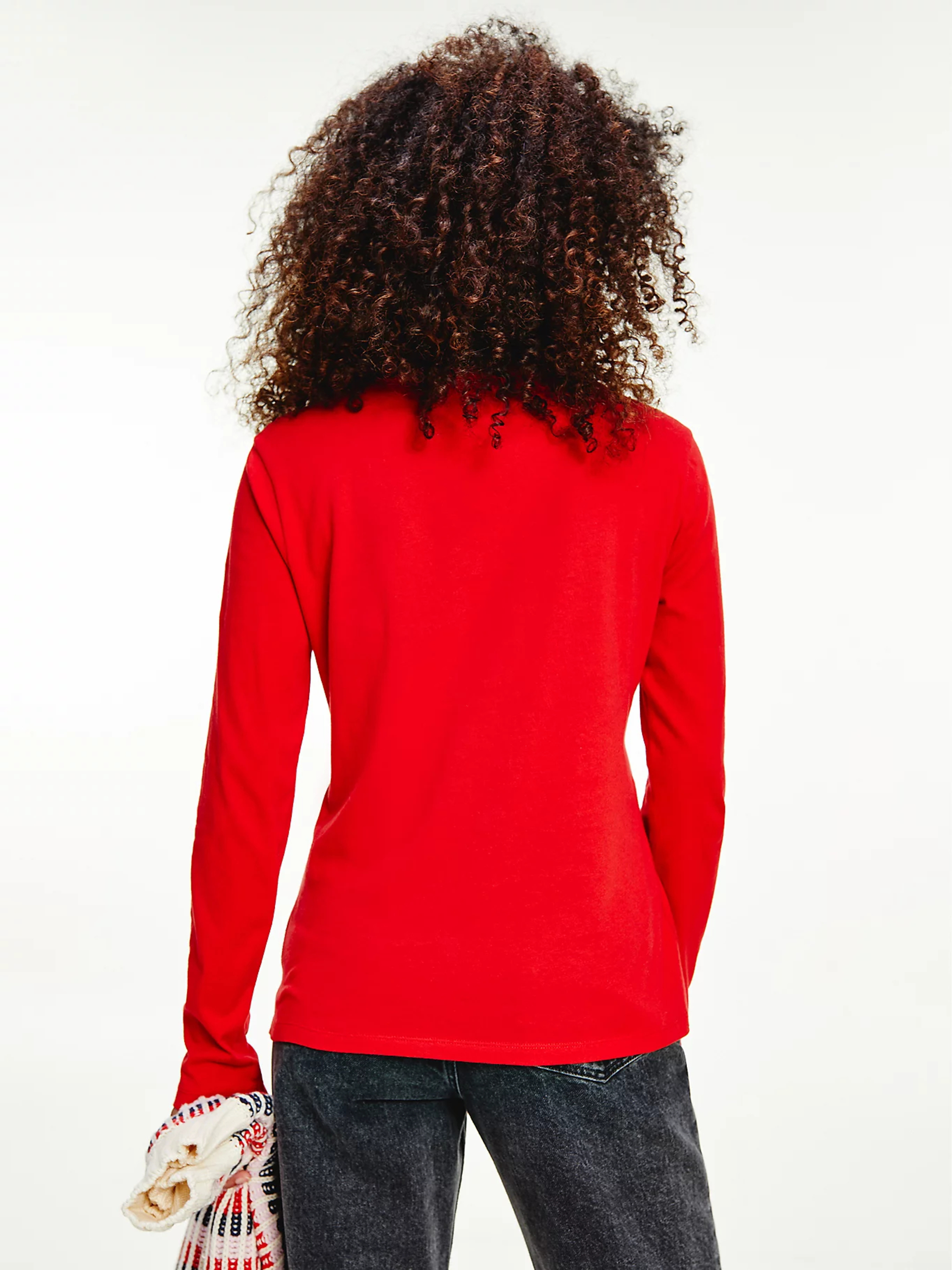 Tommy Jeans dámské červené triko LONGSLEEVE - XS (XNL)